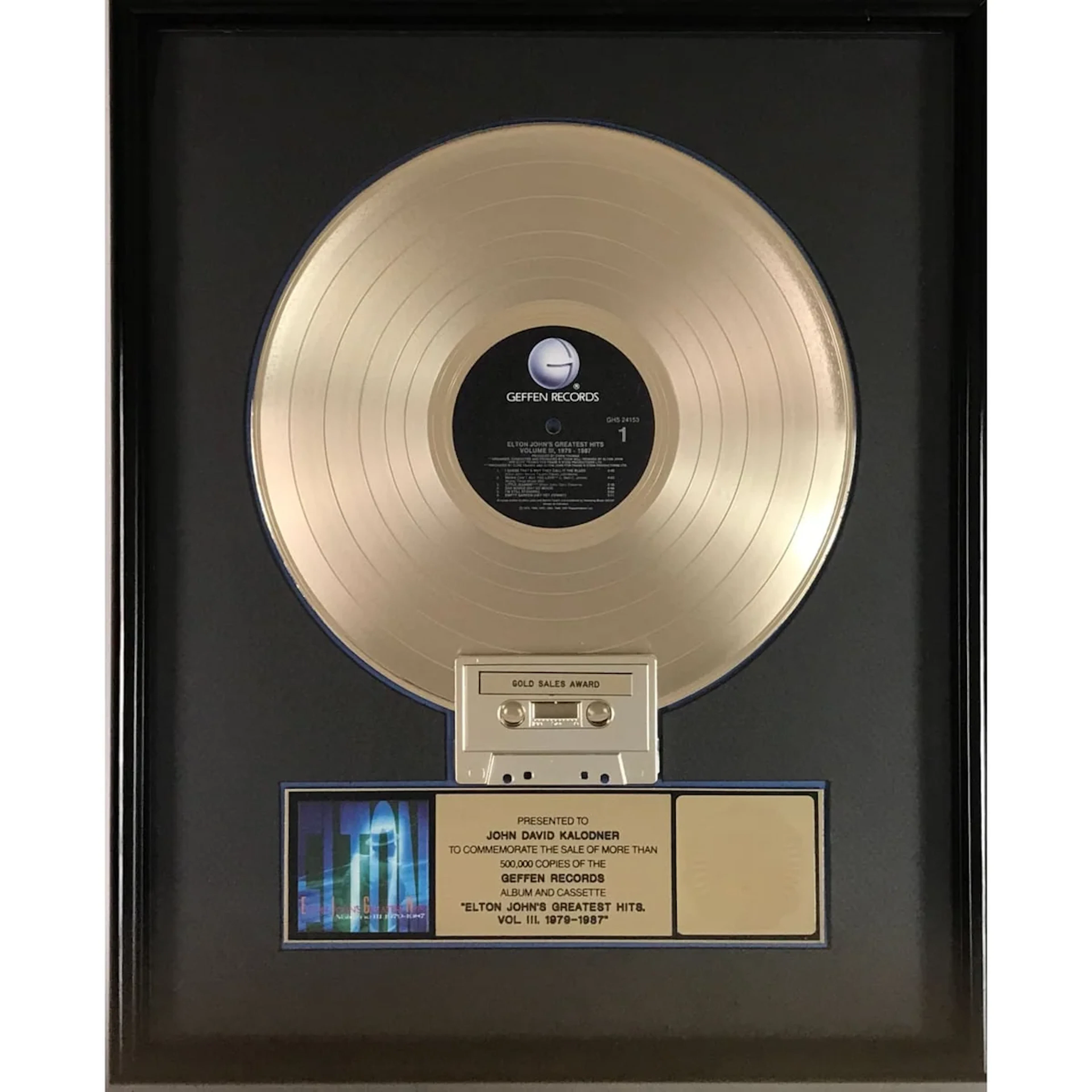 Elton John Greatest Hits Vol III 1979-1987 RIAA Gold LP Award