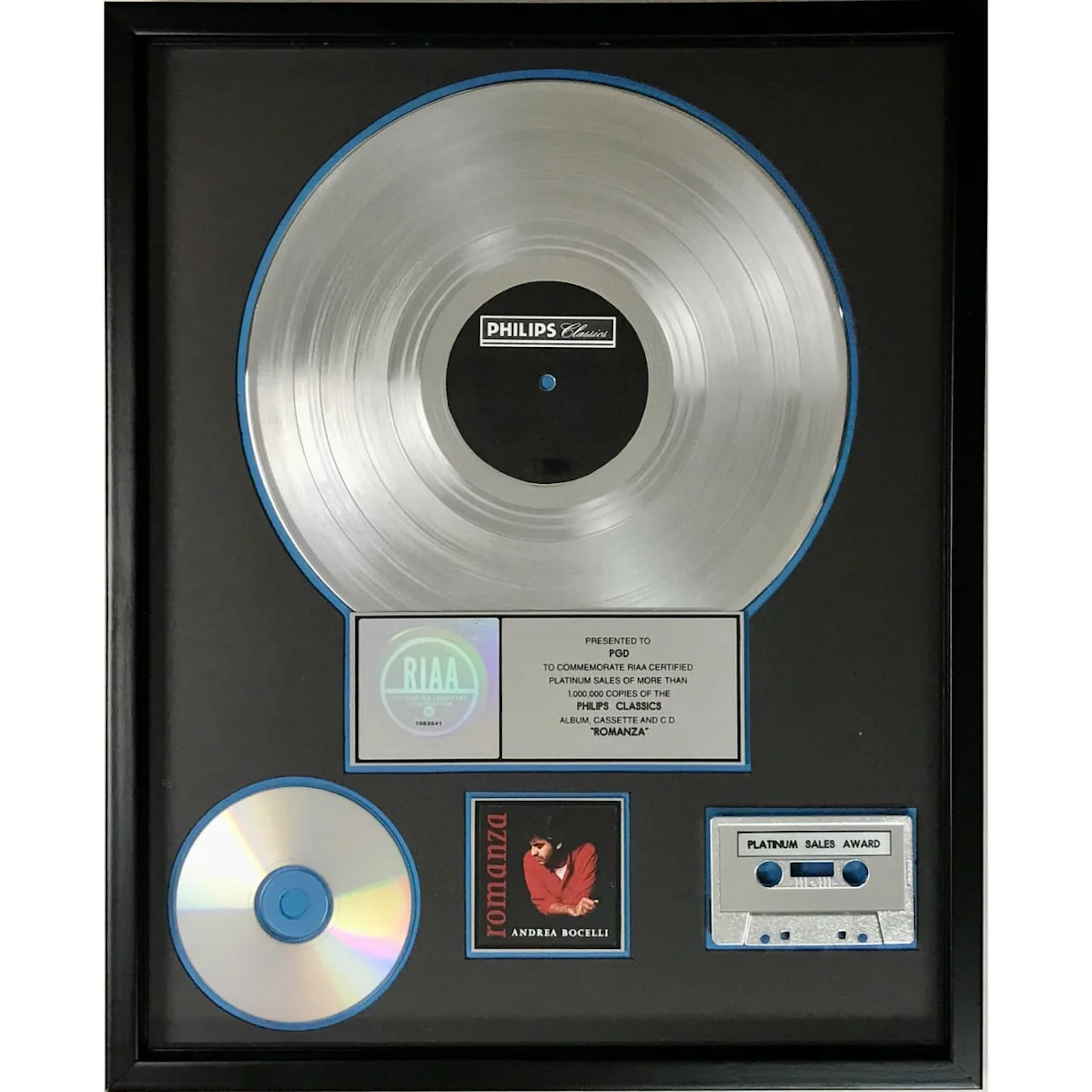 Andrea Bocelli Romanza RIAA Platinum Album Award