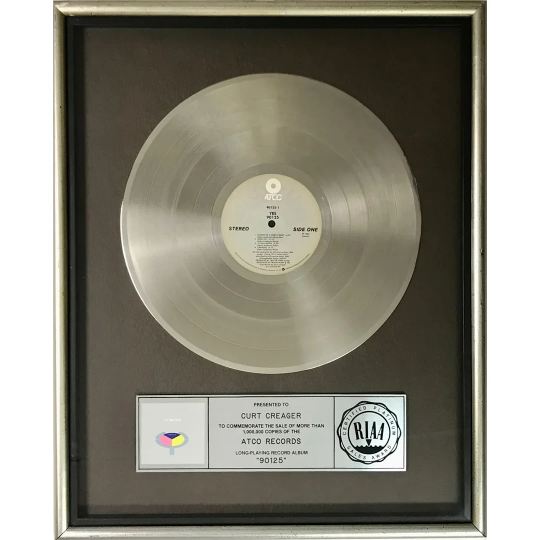 Yes 90125 RIAA Platinum Album Award