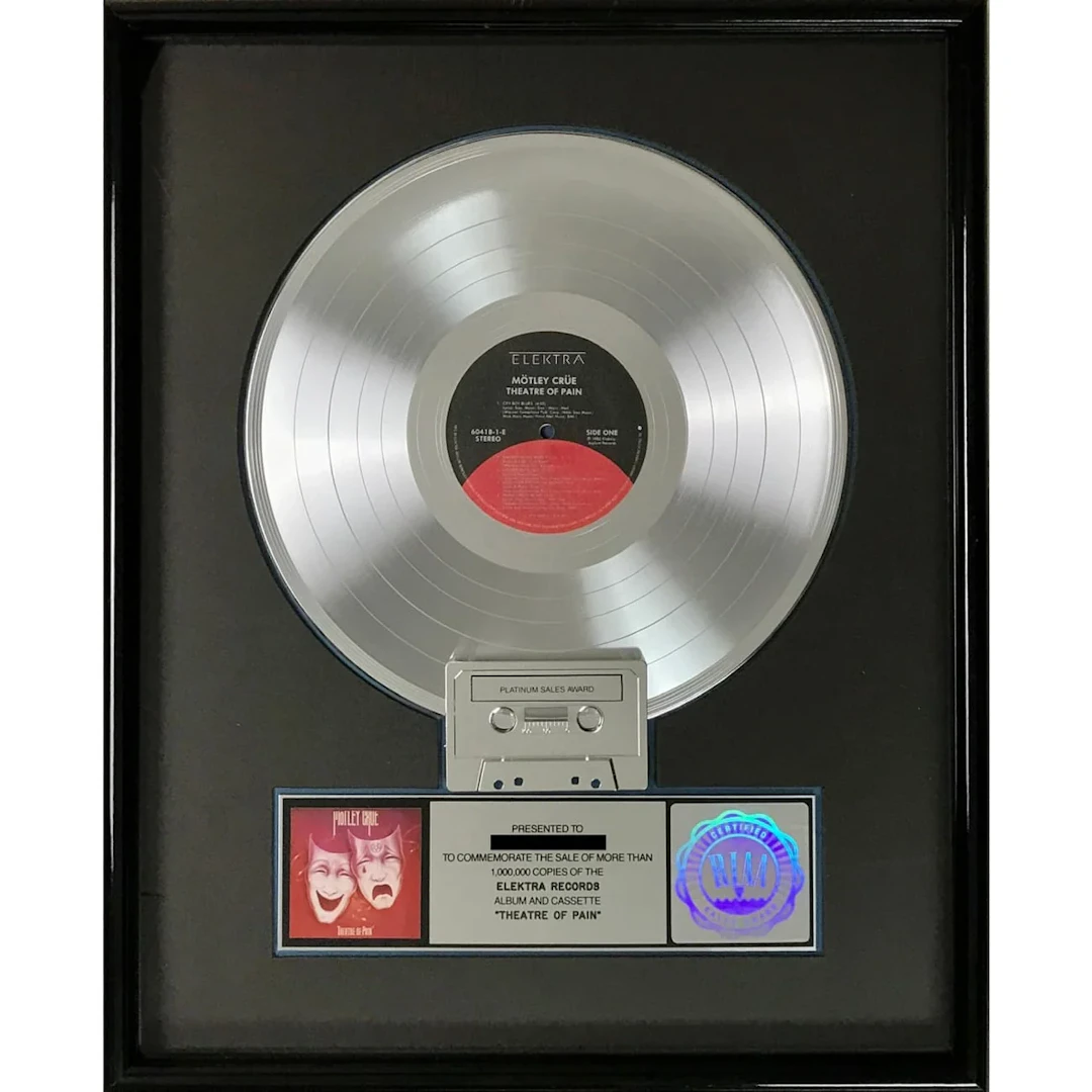Mötley Crüe Theatre Of Pain RIAA Platinum Album Award