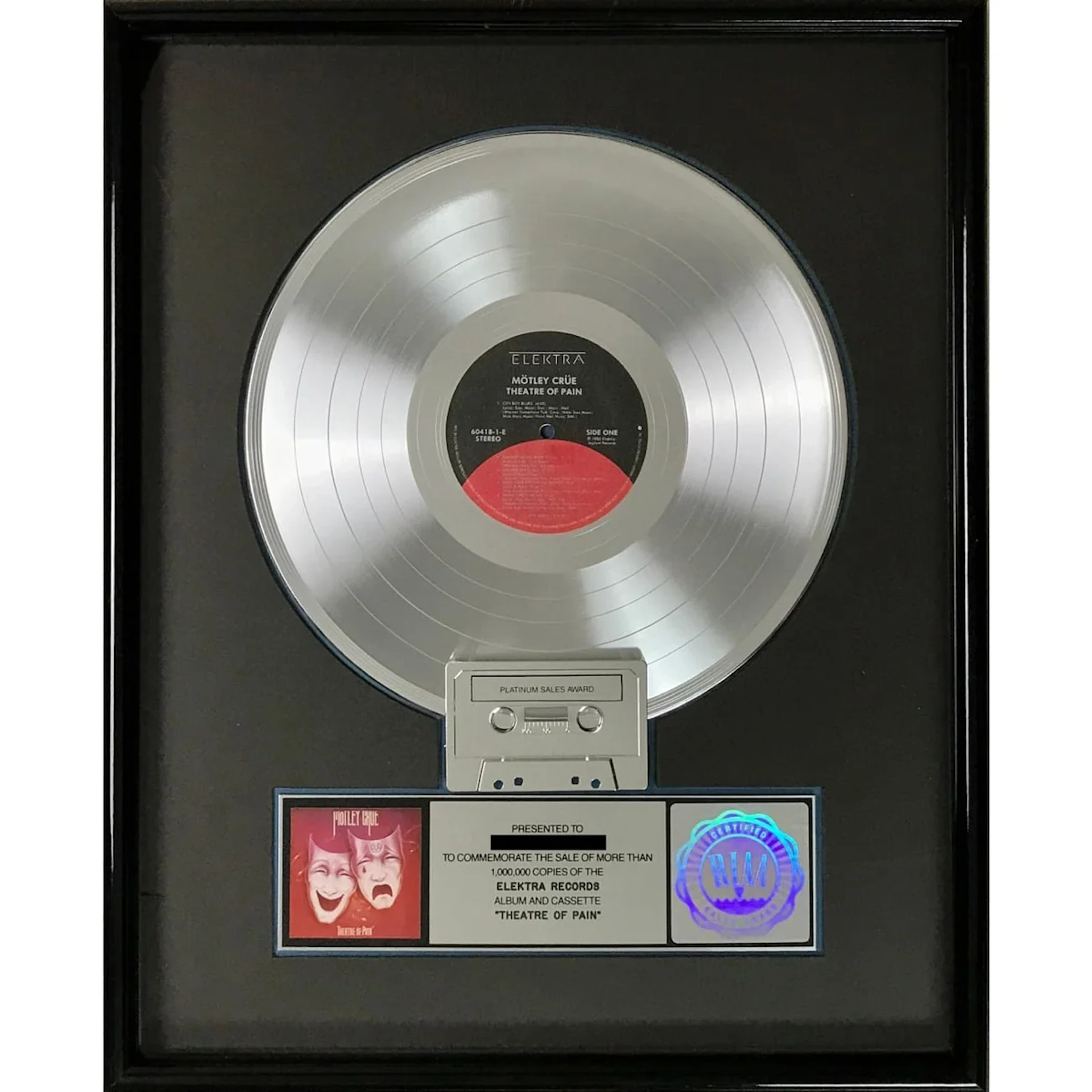 Mötley Crüe Theatre Of Pain RIAA Platinum Album Award
