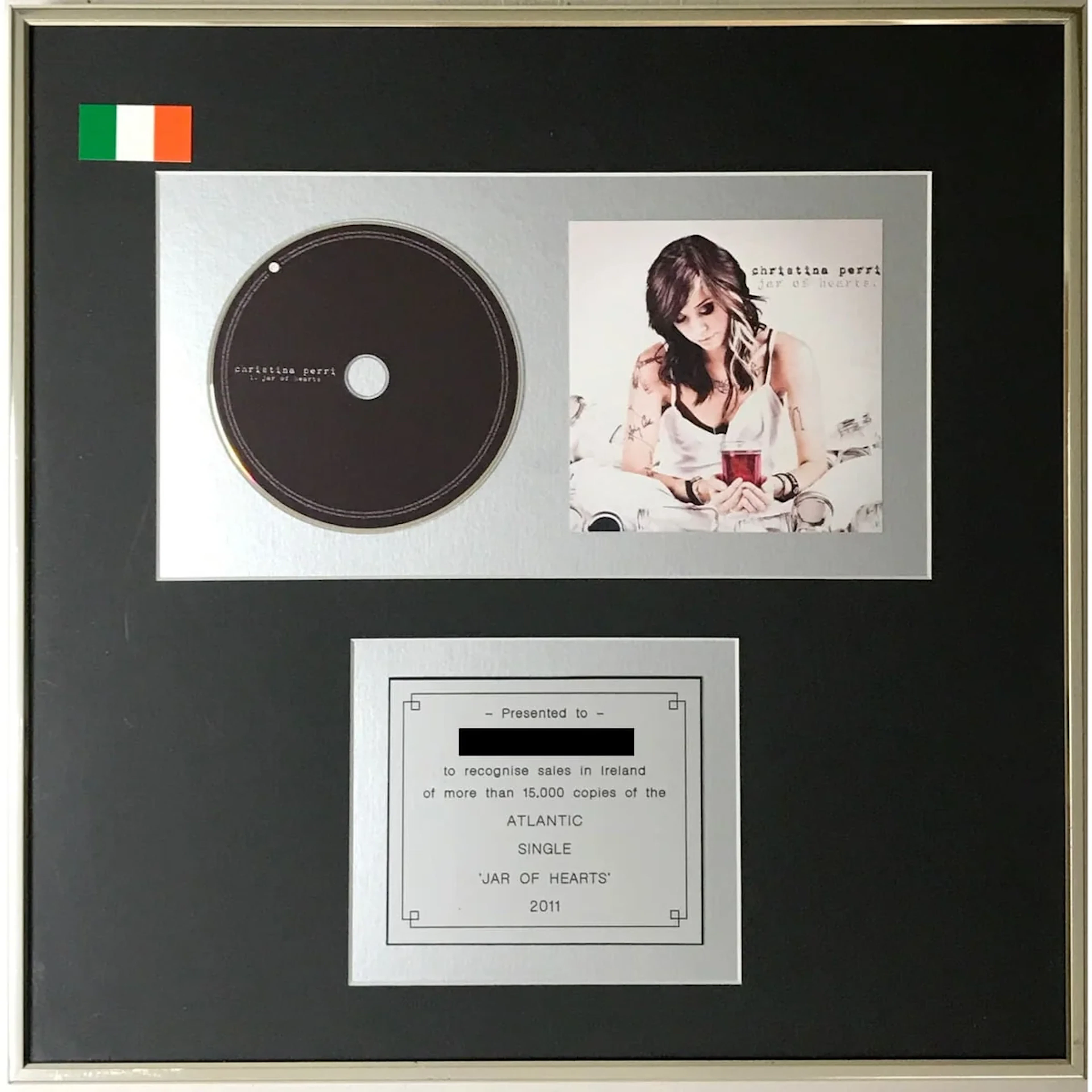 Christina Perri "Jar Of Hearts" Atlantic Records Ireland Single Award