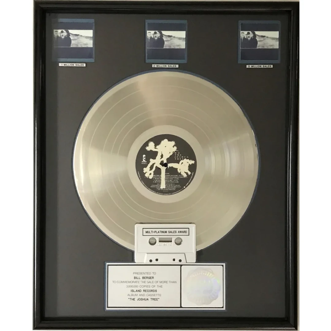 U2 The Joshua Tree RIAA 3x Multi-Platinum Album Award