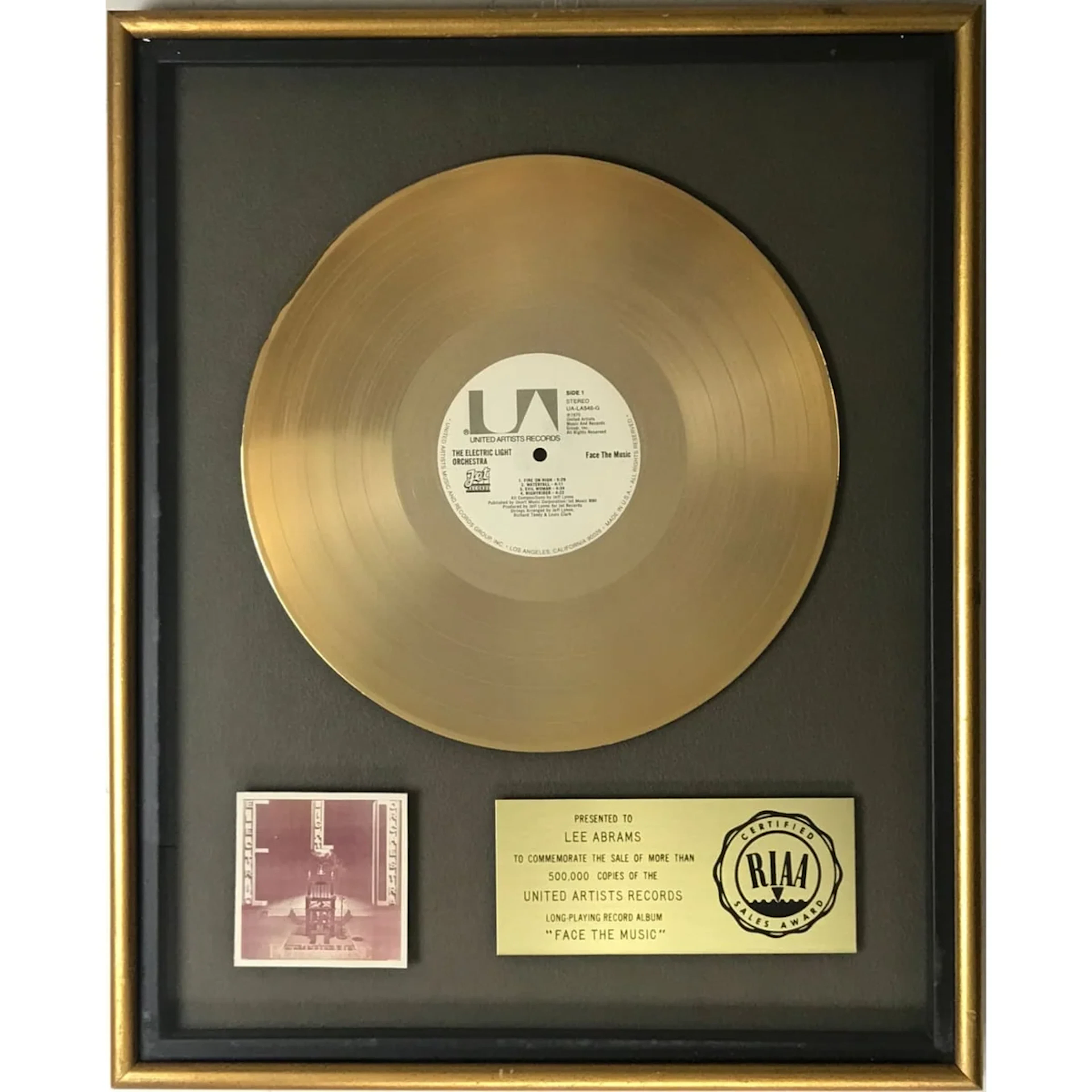 ELO Face The Music RIAA Gold Album Award