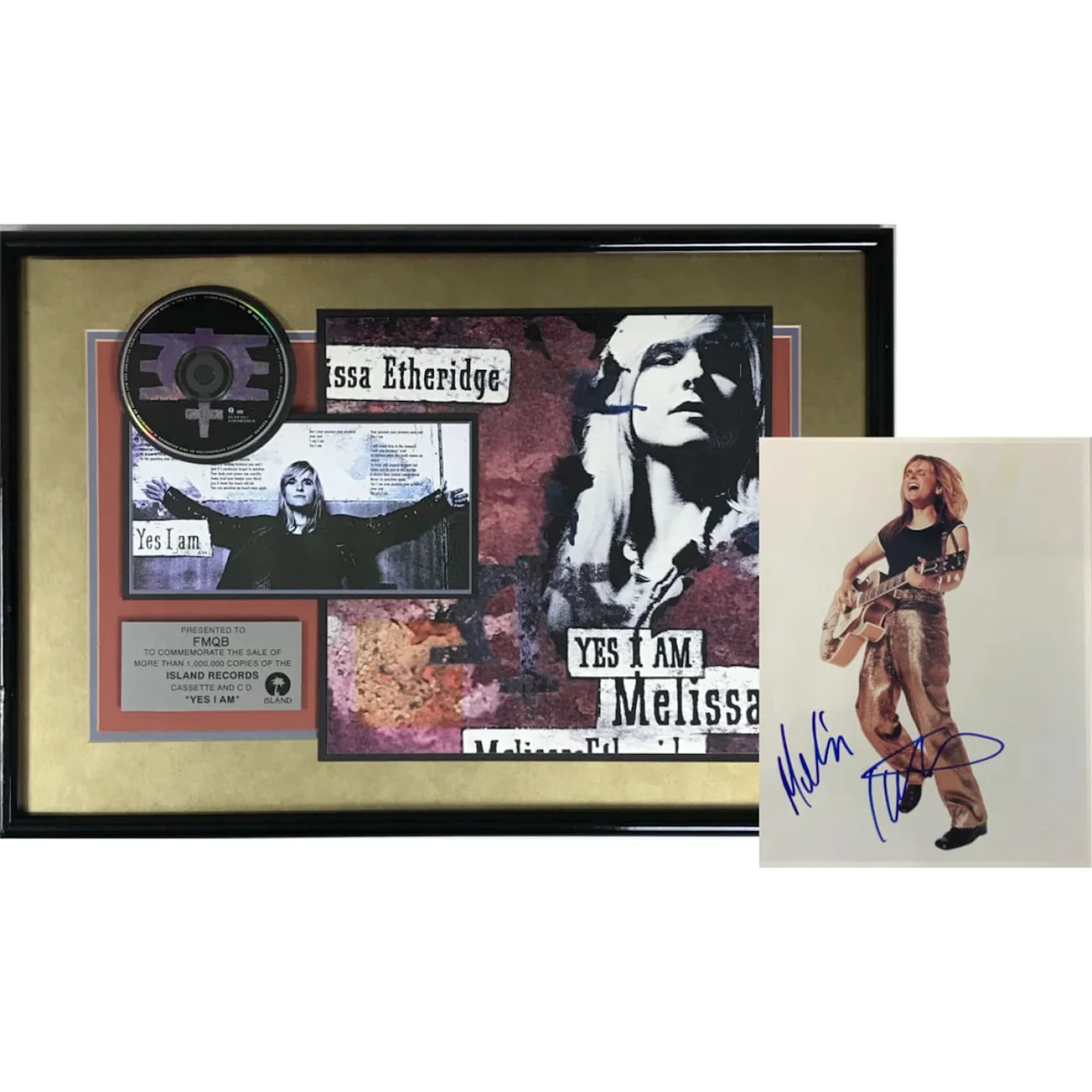 Melissa Etheridge Yes I Am Island Records Award & Signed Photo