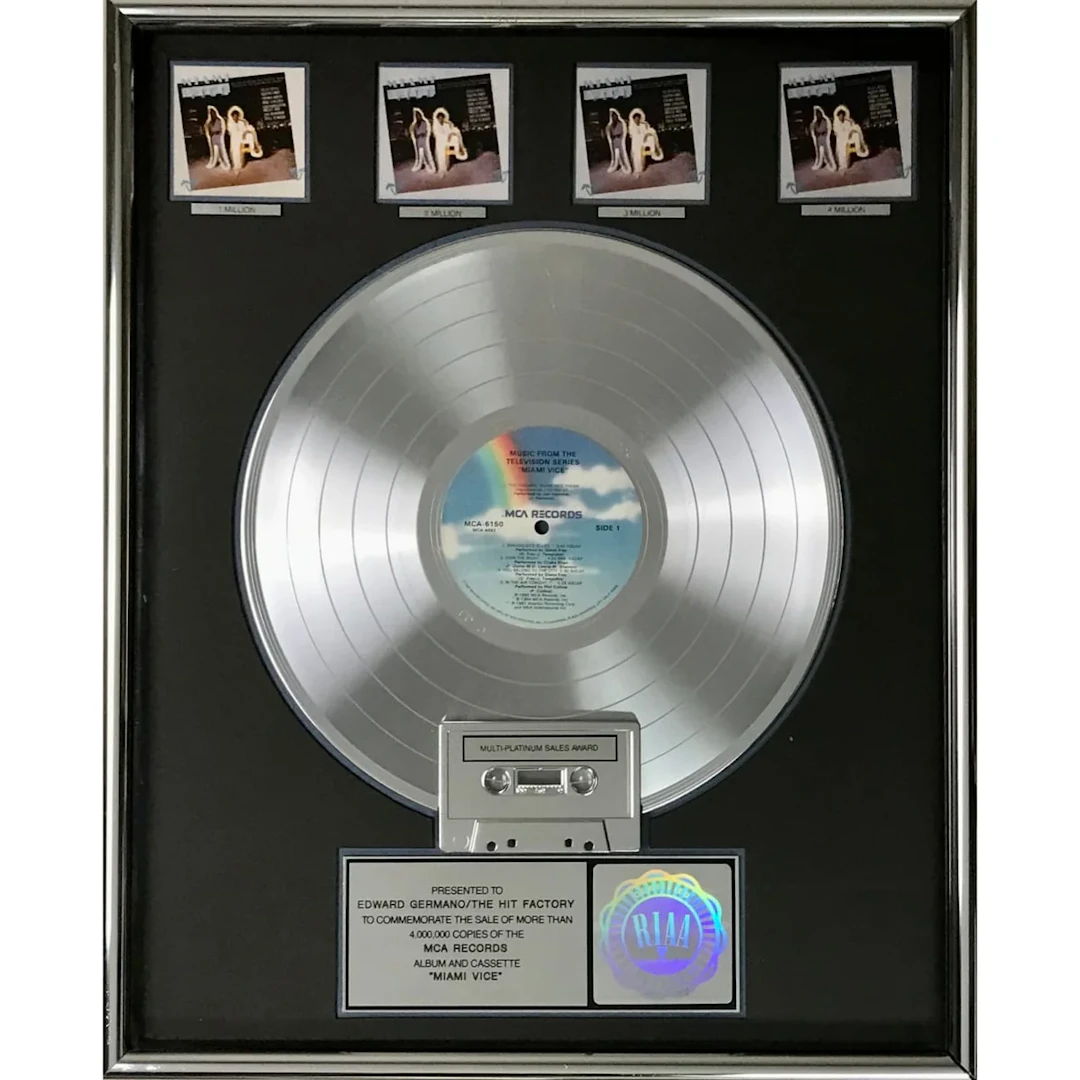 Miami Vice Music From The TV Series RIAA 4x Multi-Platinum Album Award