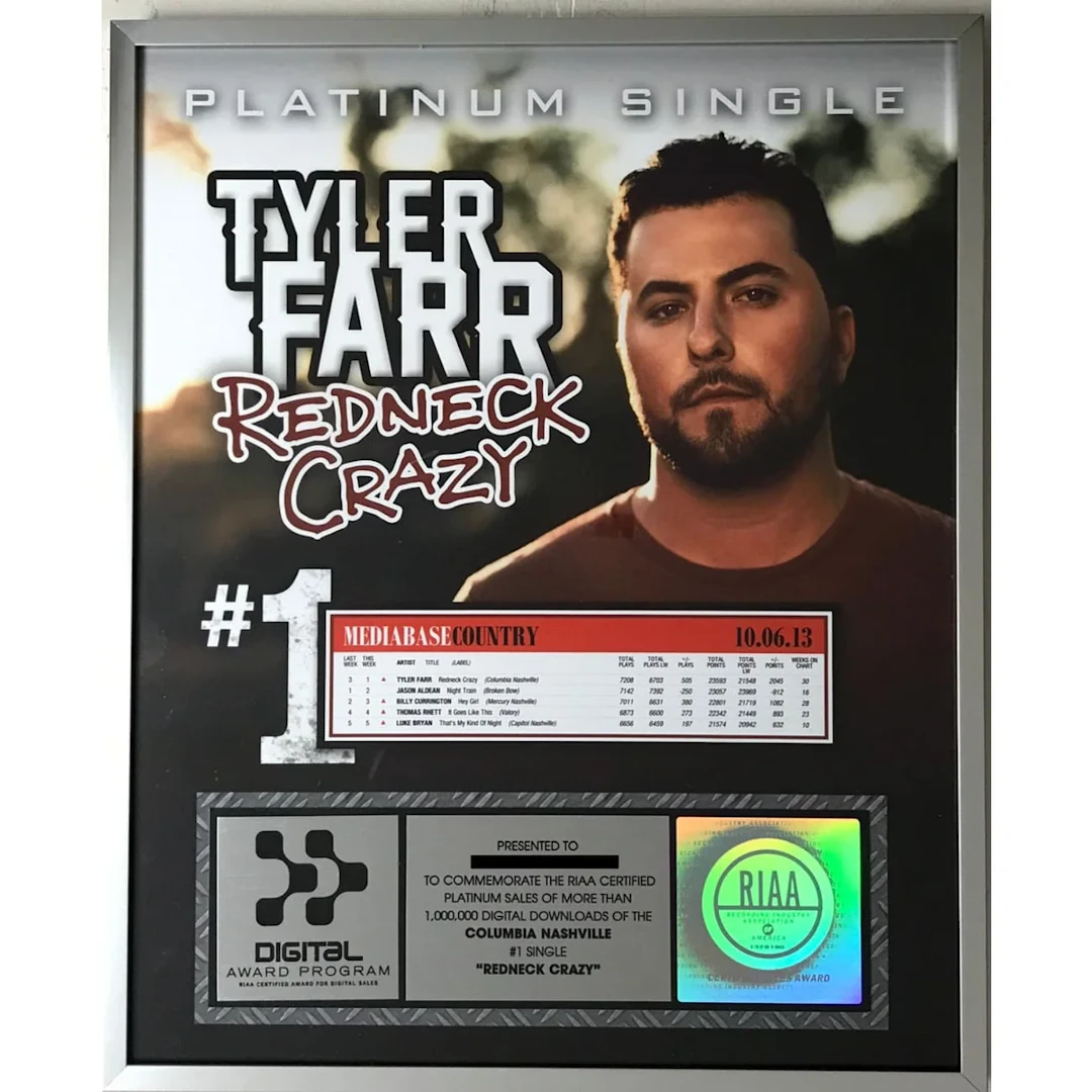 Tyler Farr "Redneck Crazy" RIAA Digital Single Award