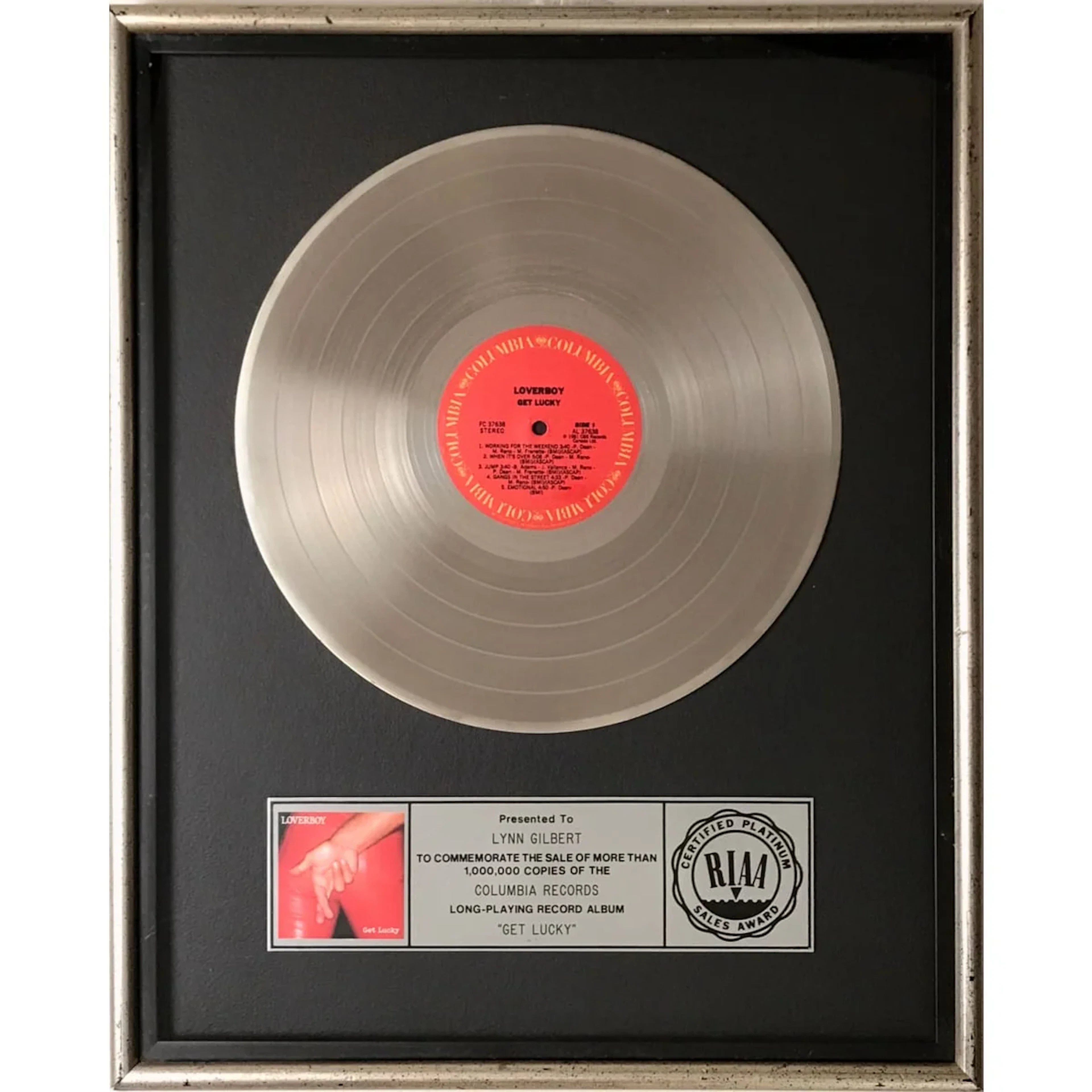 Loverboy Get Lucky RIAA Platinum Album Award