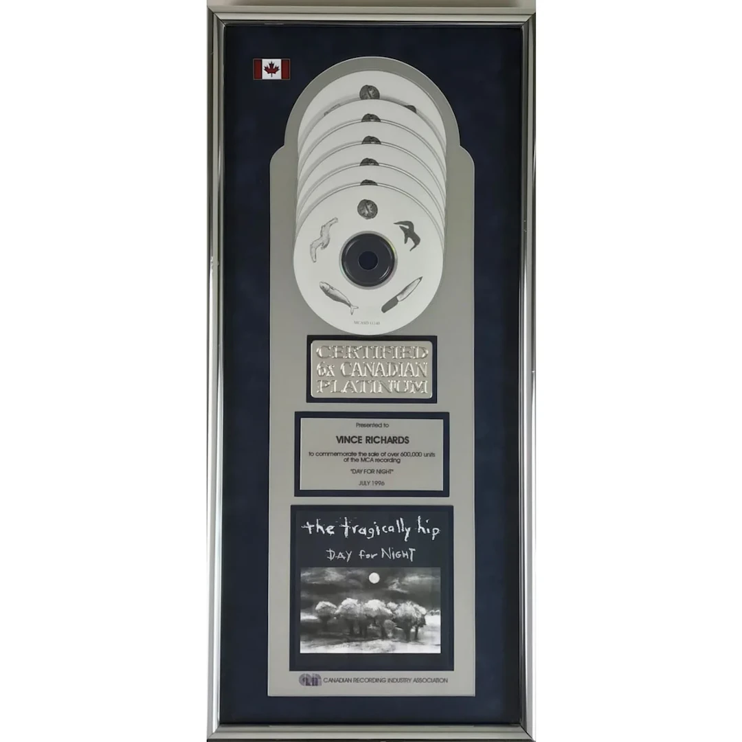 The Tragically Hip Day For Night CRIA 6x Platinum Album Award