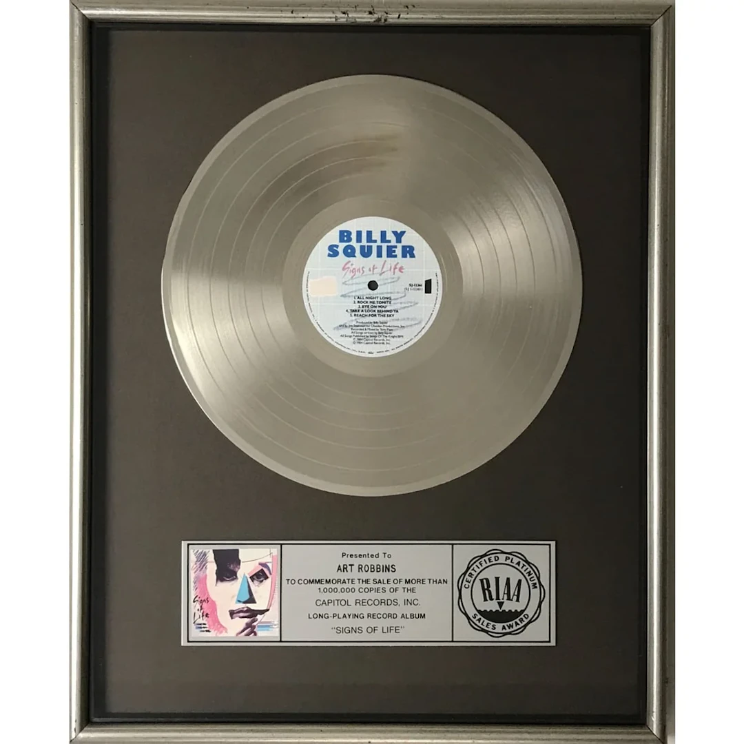 Billy Squier Signs Of Life RIAA Platinum Album Award