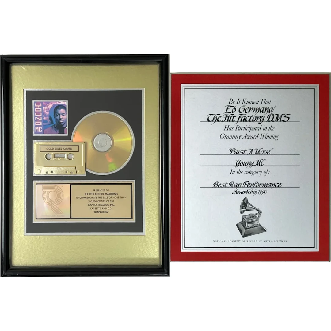 Young MC Brainstorm RIAA Gold Album Award + Grammy Win Certificate