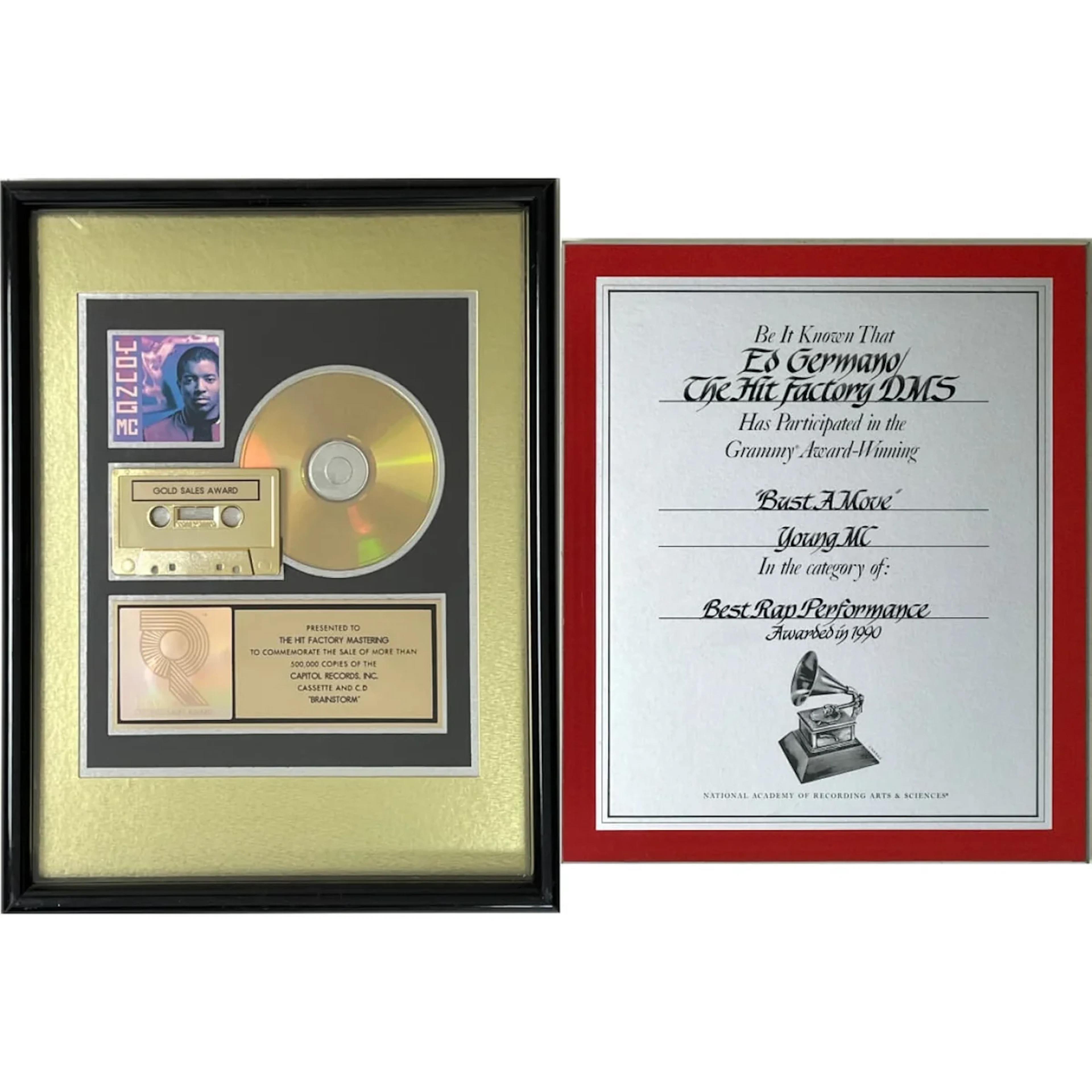 Young MC Brainstorm RIAA Gold Album Award + Grammy Win Certificate