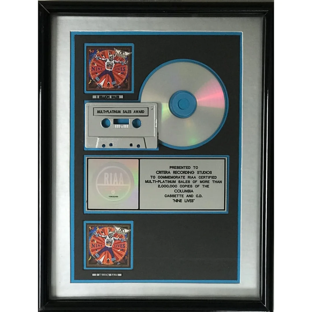 Aerosmith Nine Lives RIAA 2x Multi-Platinum Album Award