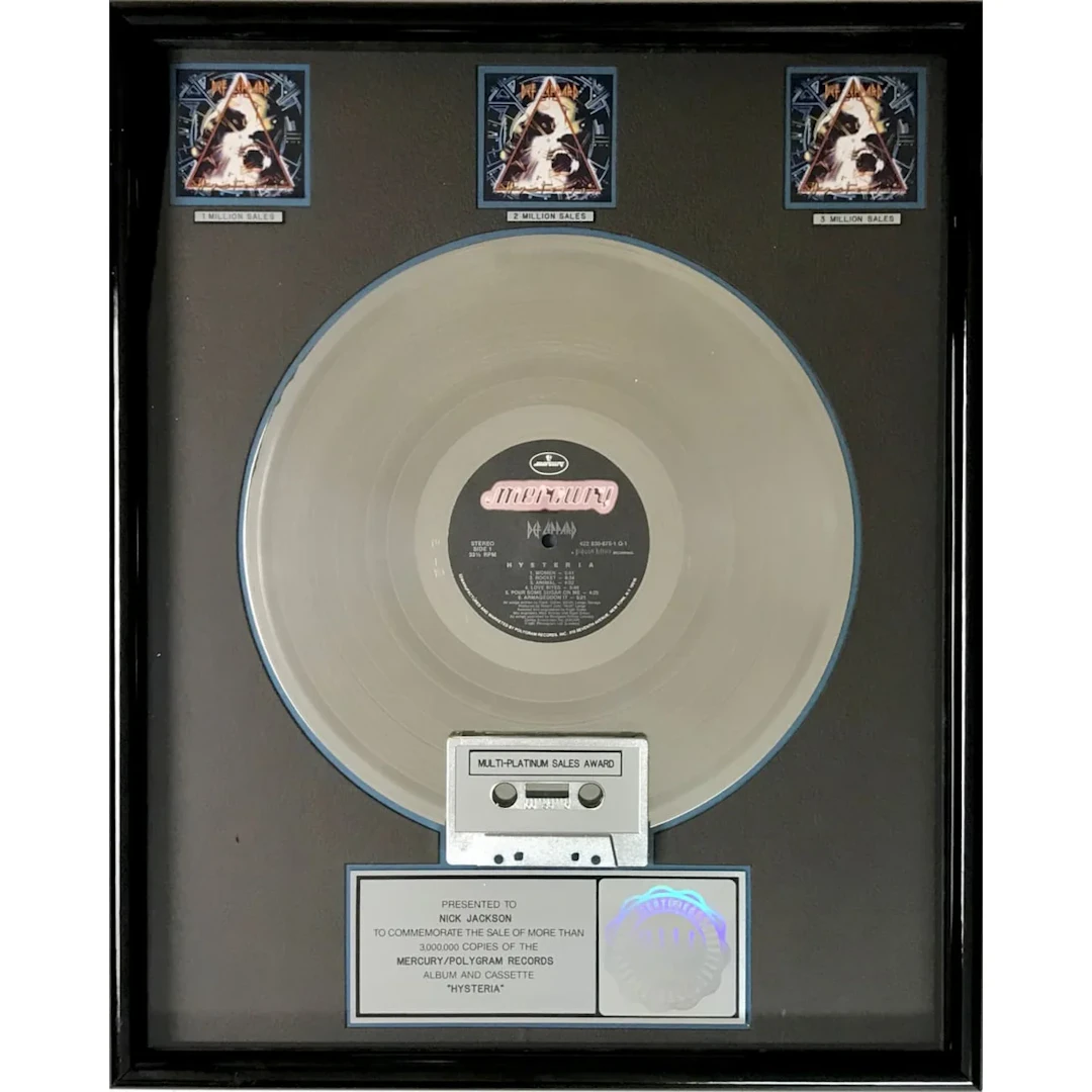 Def Leppard Hysteria RIAA 3x Multi-Platinum Album Award