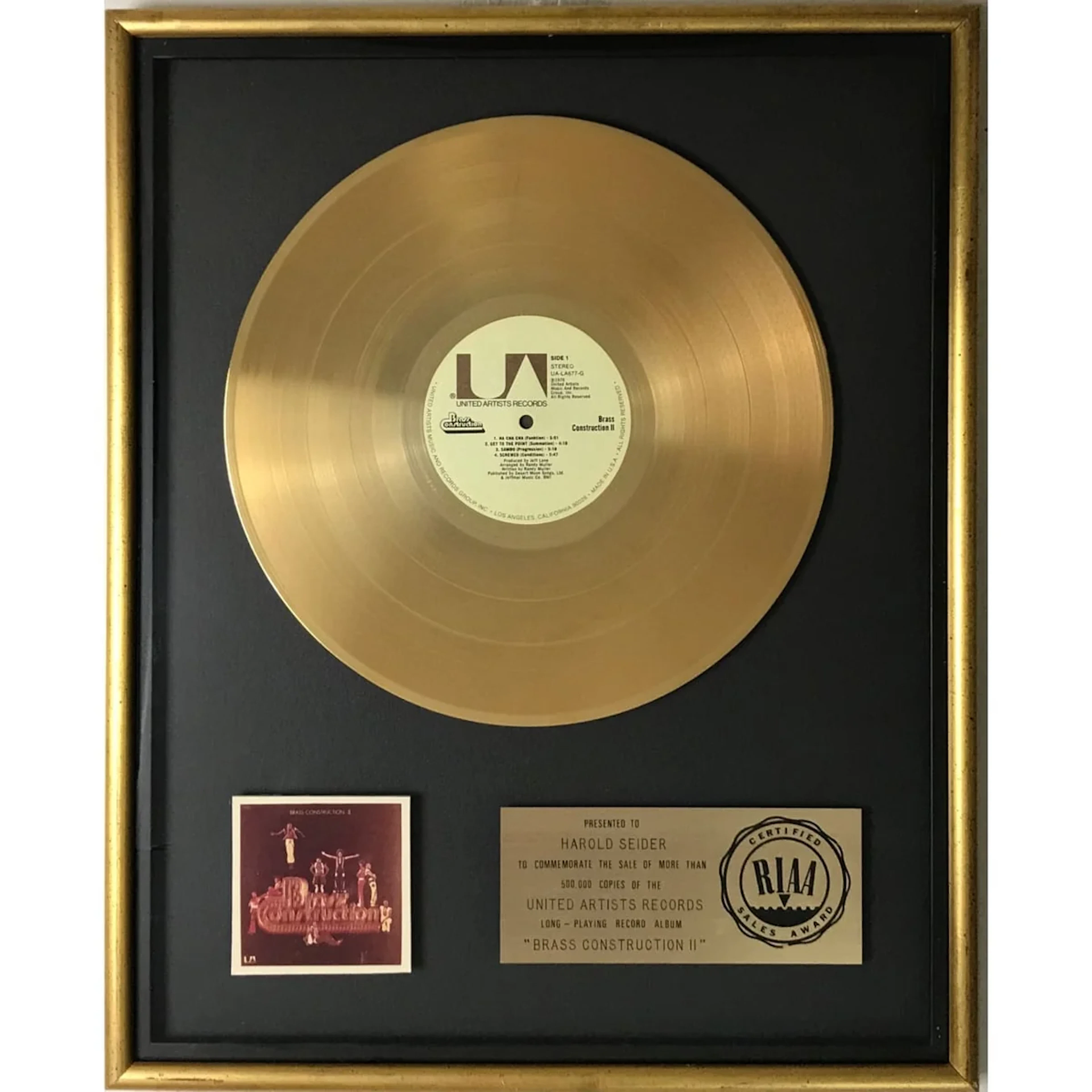Brass Construction II RIAA Gold Album Award