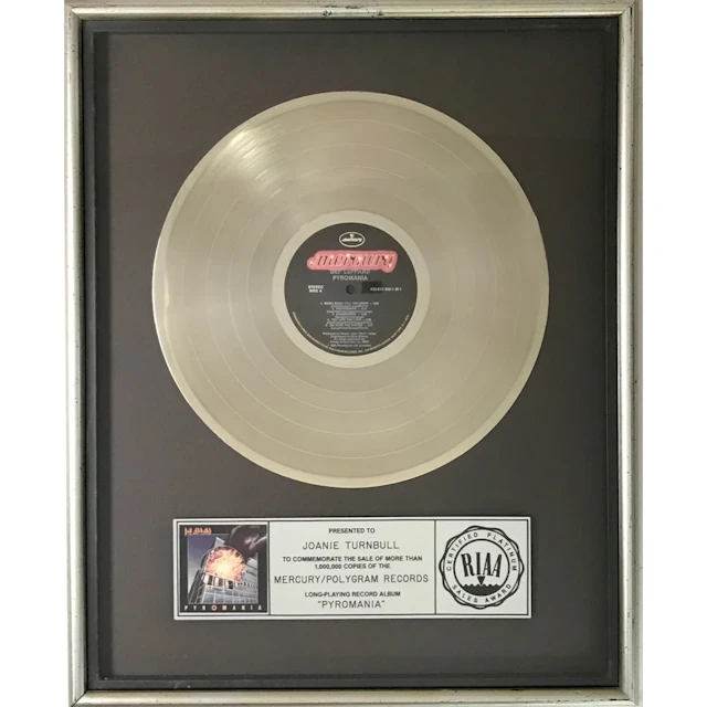 Def Leppard Pyromania RIAA Platinum Album Award