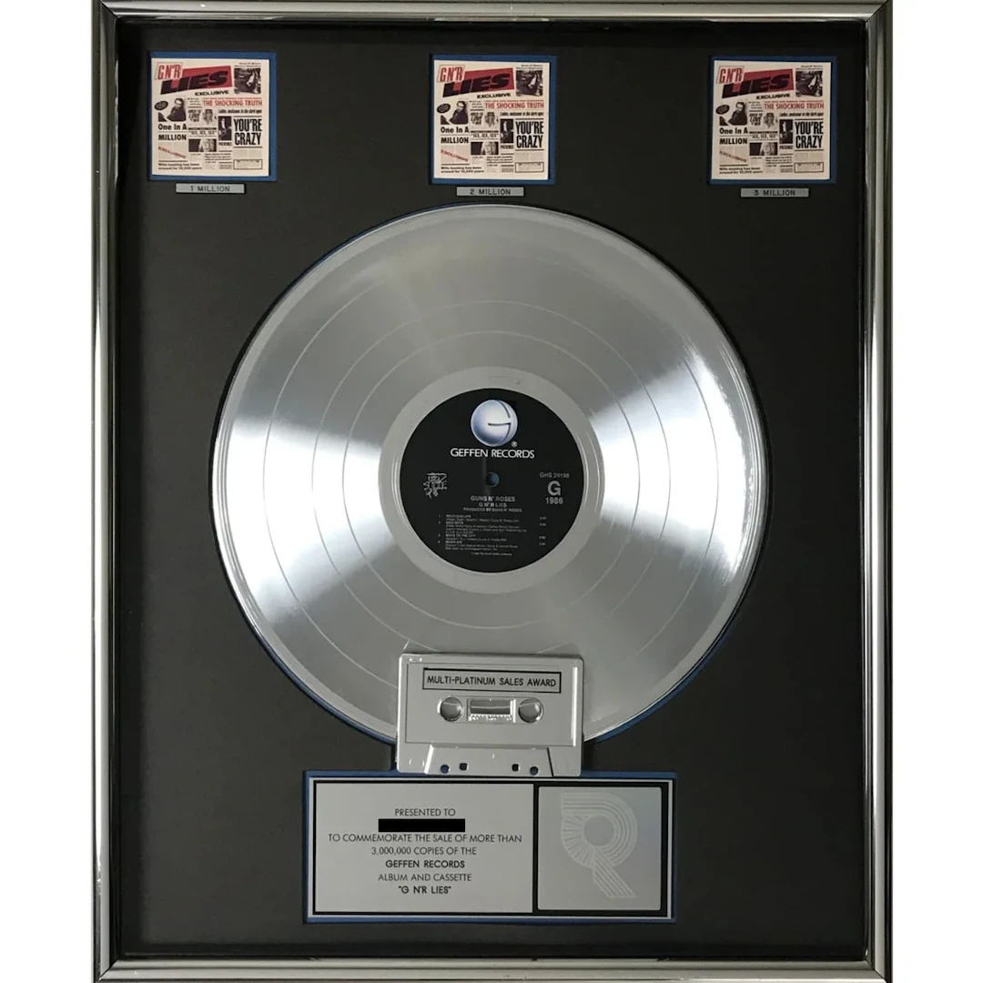 Guns N' Roses G N'R Lies RIAA 3x Multi-Platinum LP Award