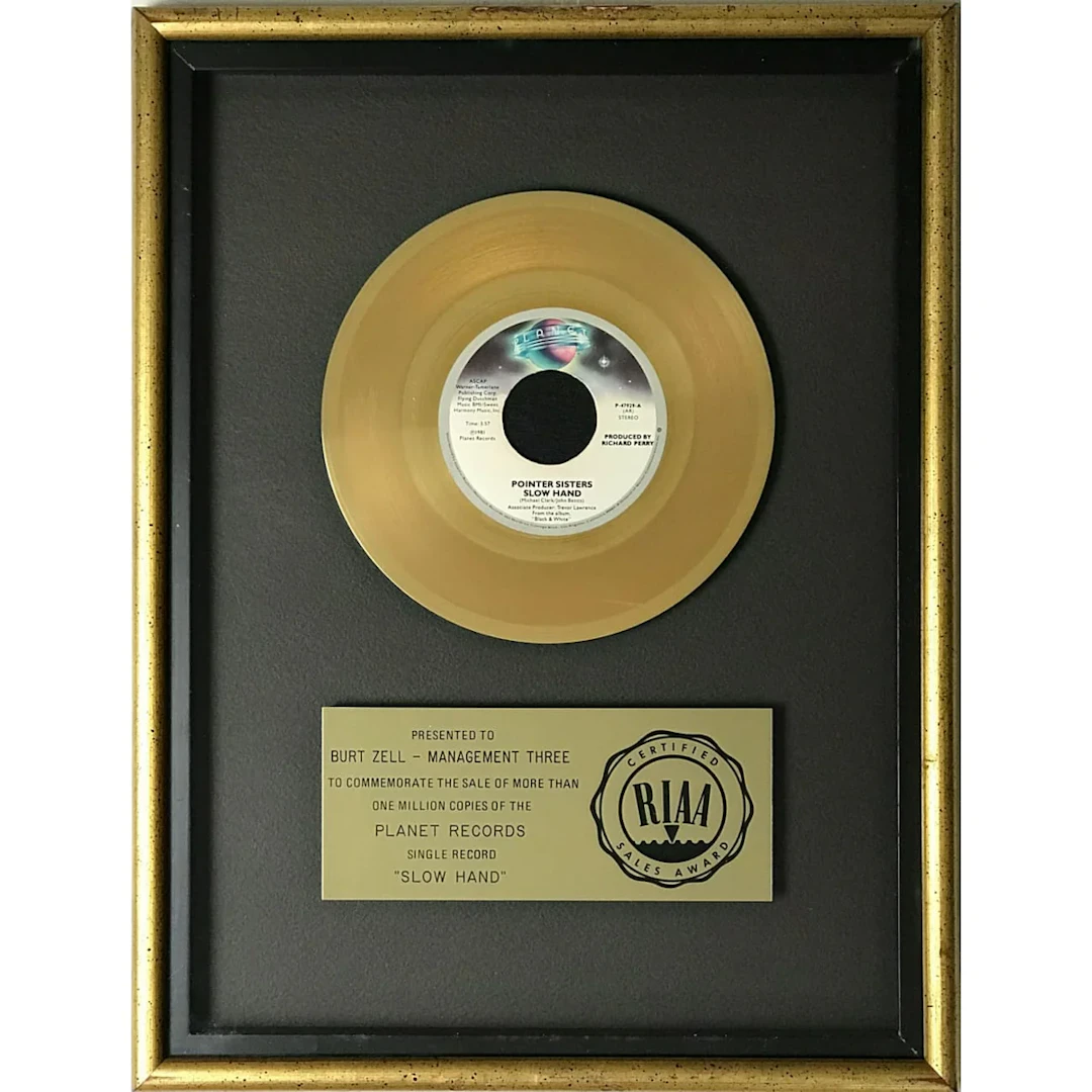 Pointer Sisters "Slow Hand" RIAA Gold Single Award