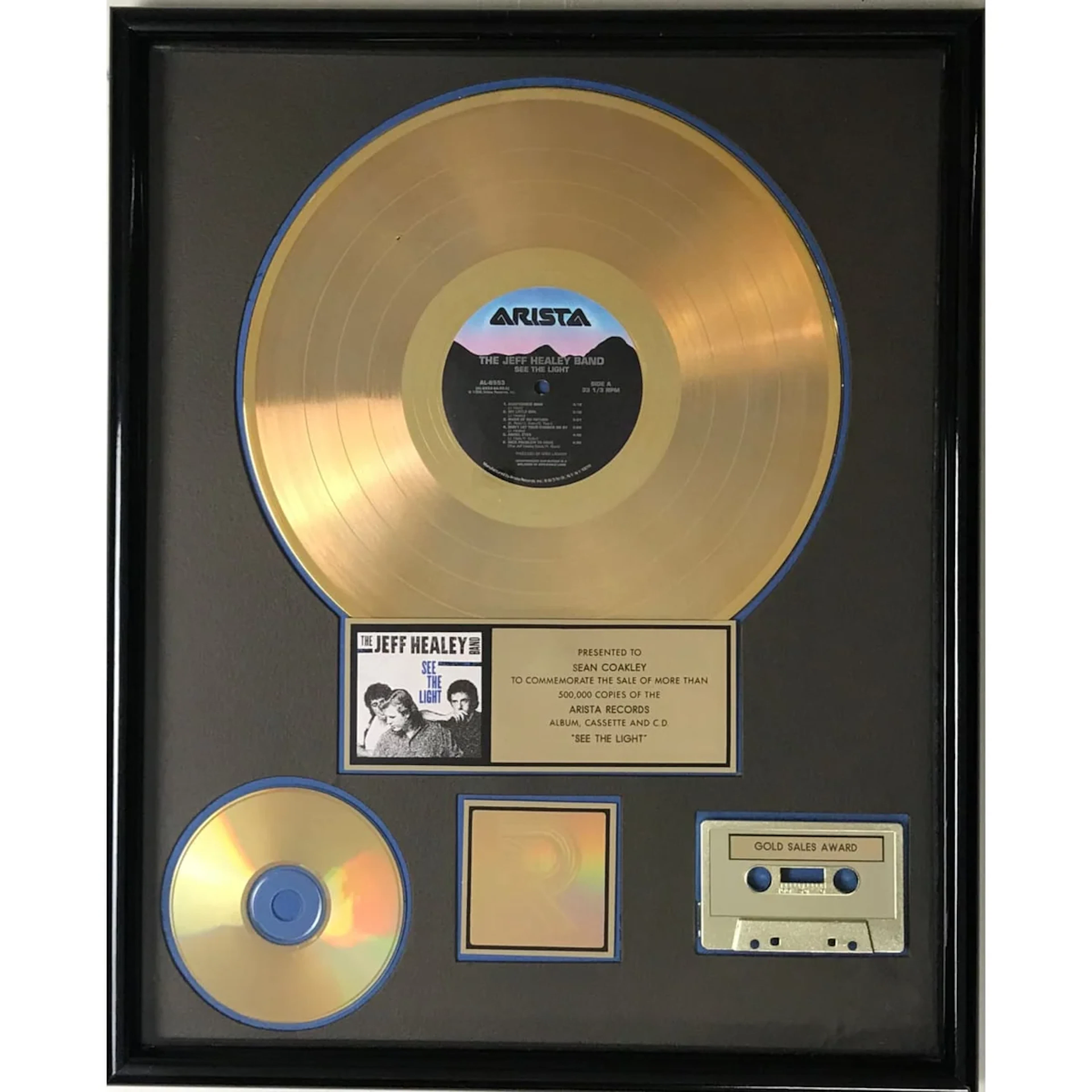 The Jeff Healey Band See The Light RIAA Gold Album Award