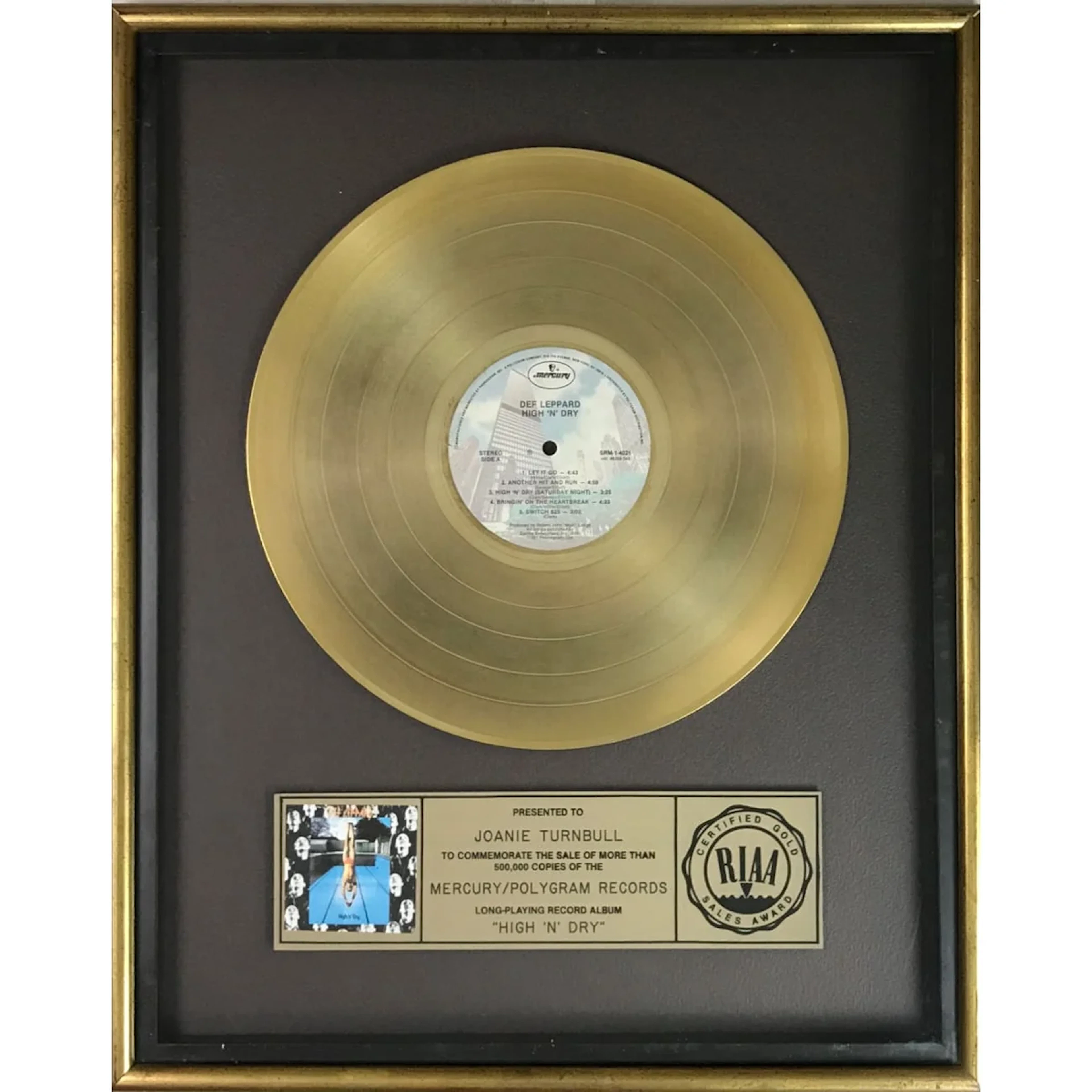 Def Leppard High 'n' Dry RIAA Gold Album Award