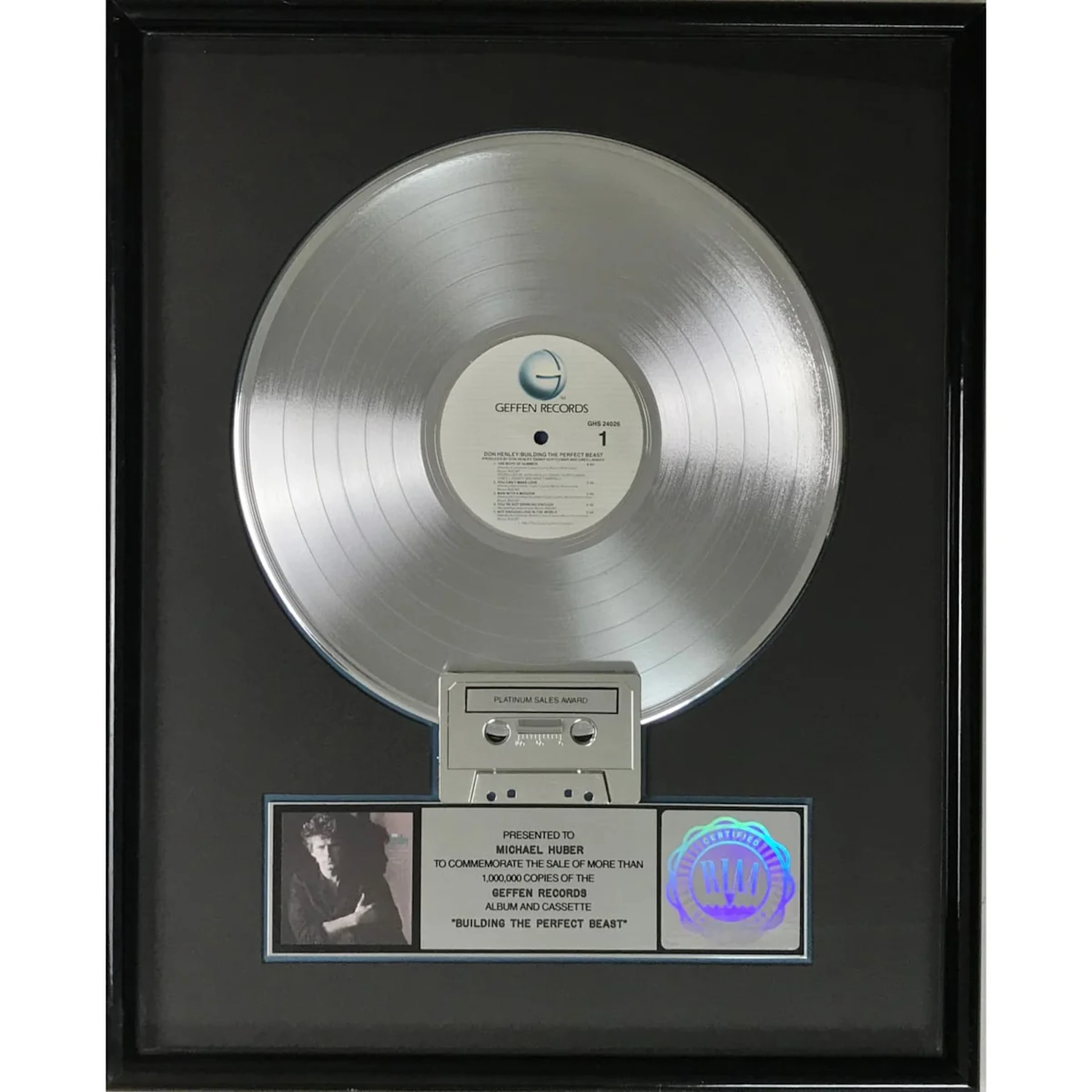 Don Henley Building The Perfect Beast RIAA Platinum Album Award