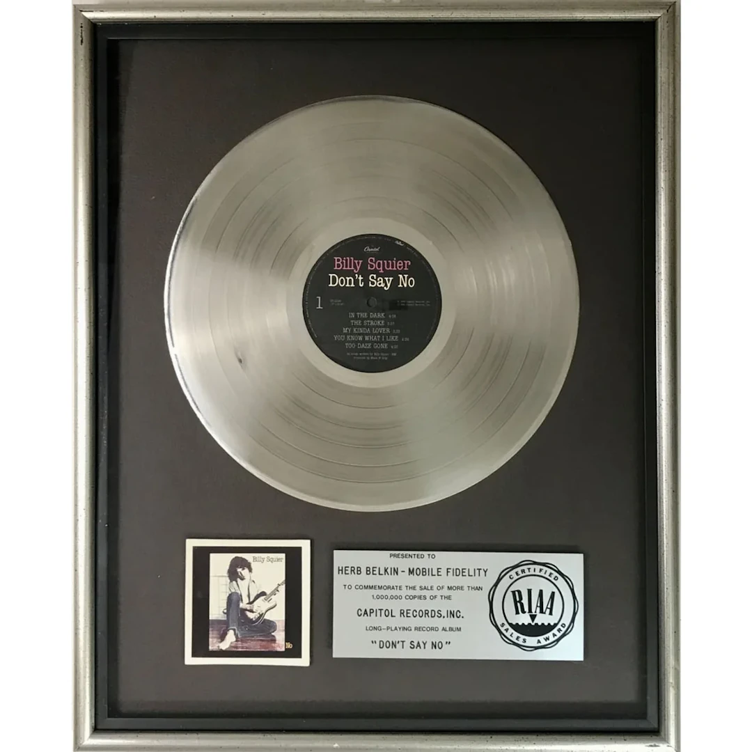 Billy Squier Don't Say No RIAA Platinum Album Award