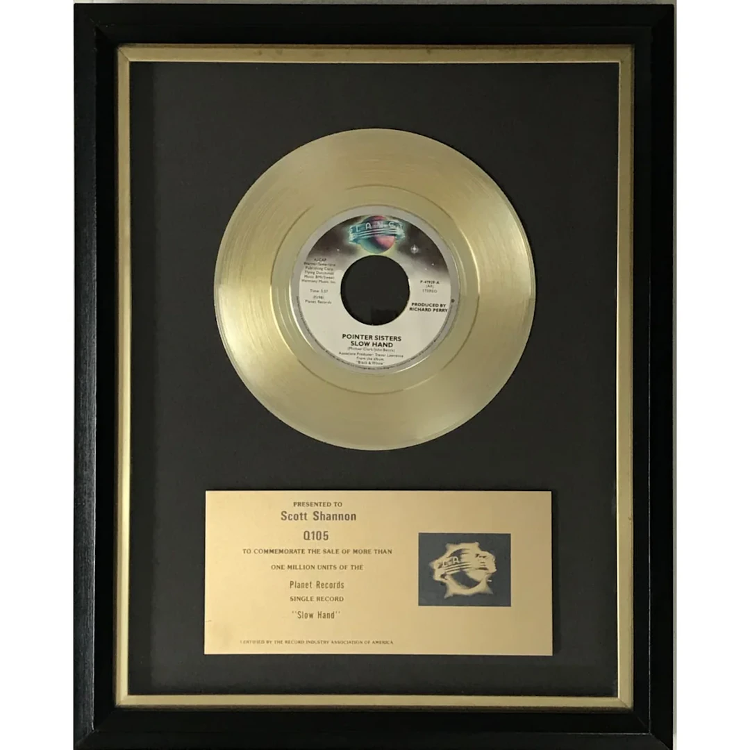 Pointer Sisters "Slow Hand" 1981 Planet Records label award