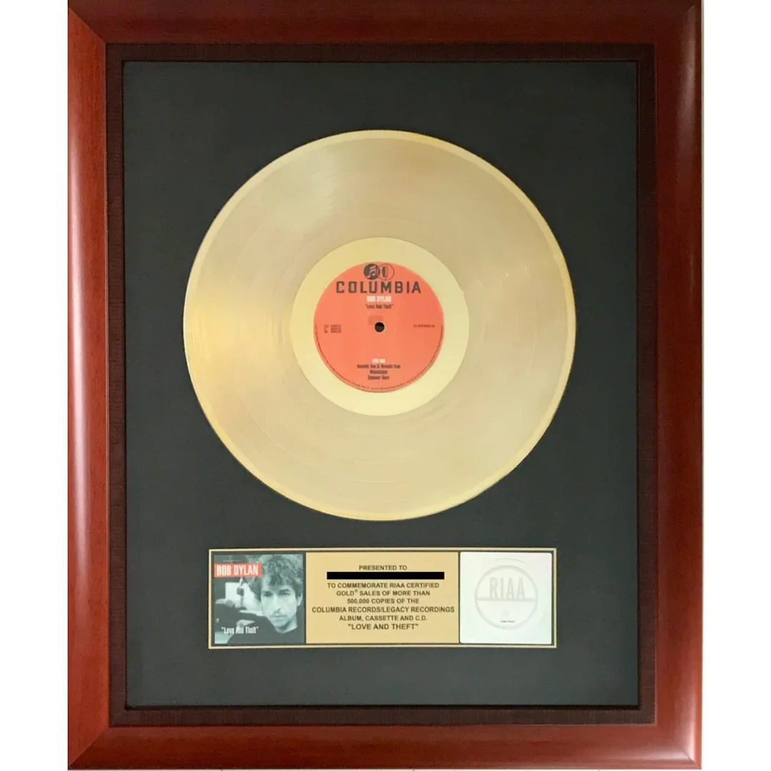 Bob Dylan Love And Theft RIAA Gold Album Award