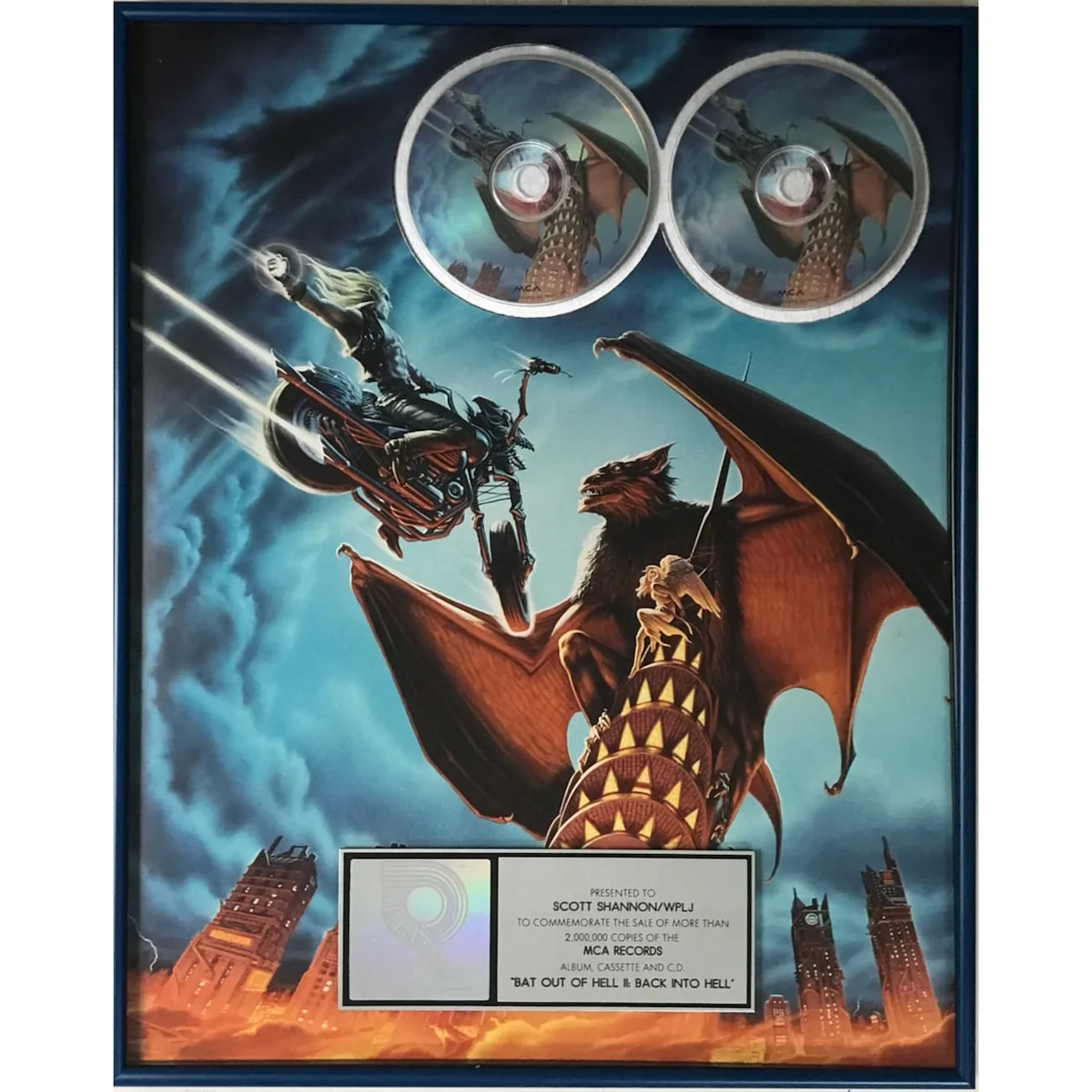 Meat Loaf Bat Out Of Hell II RIAA 2x Multi-Platinum Album Award