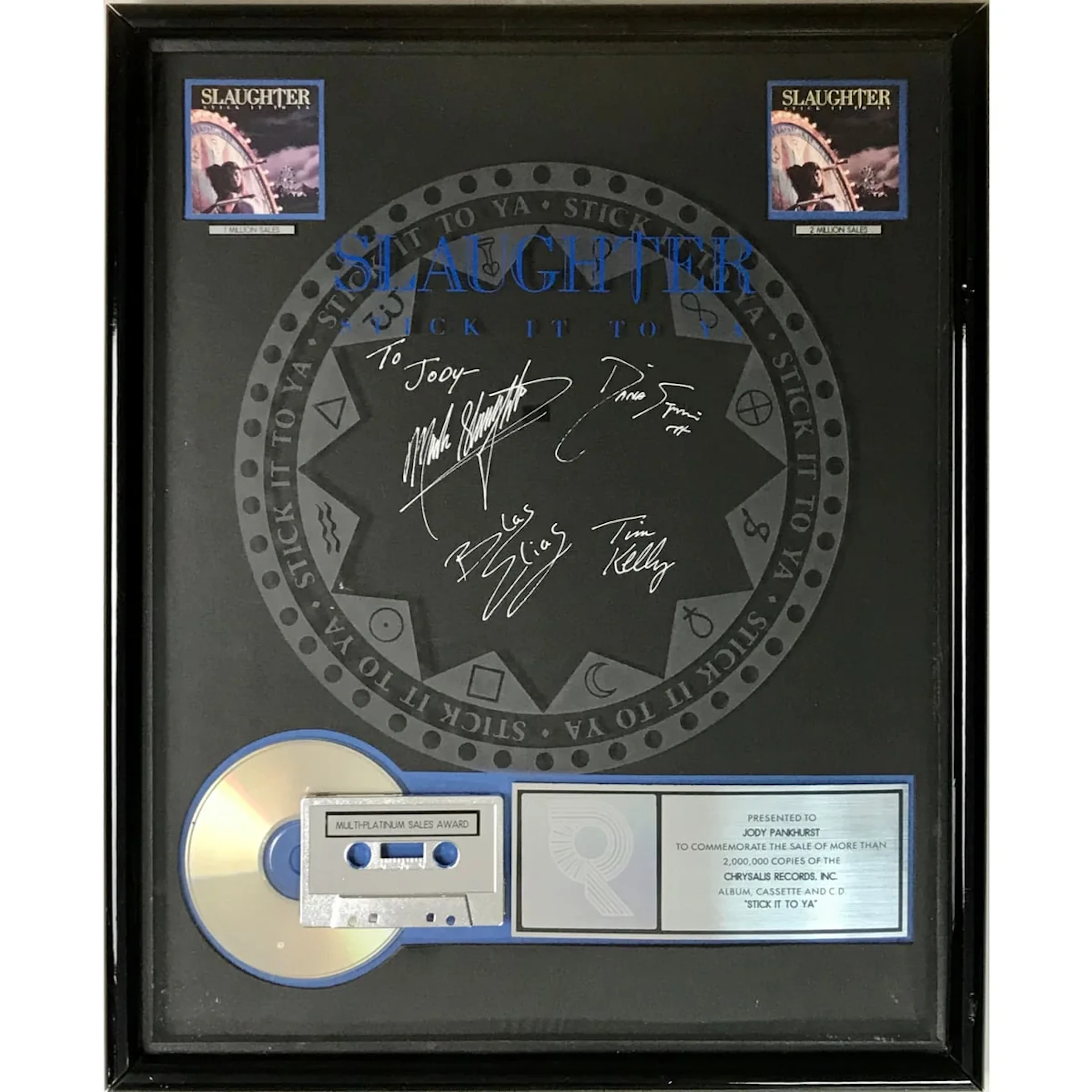 Slaughter Stick It To Ya RIAA 2x Multi-Platinum Award signed by band
