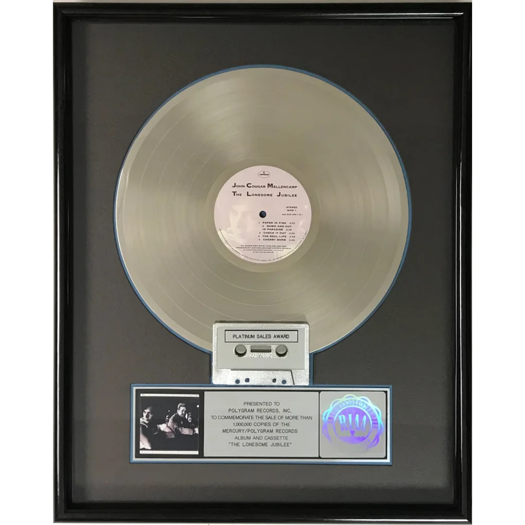 John Mellencamp The Lonesome Jubilee RIAA Platinum Album Award