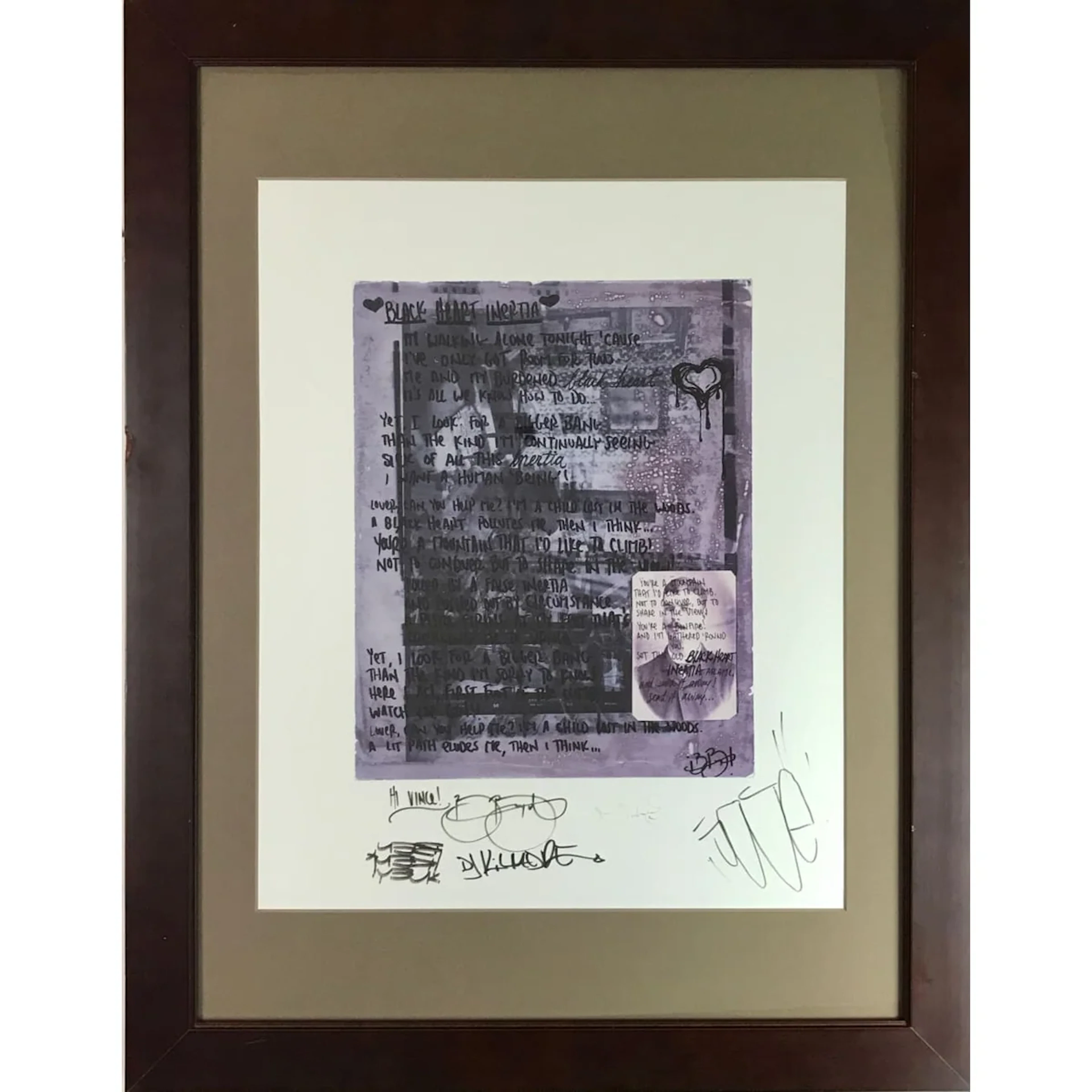 Incubus Signed "Black Heart Inertia" Lyrics Poster