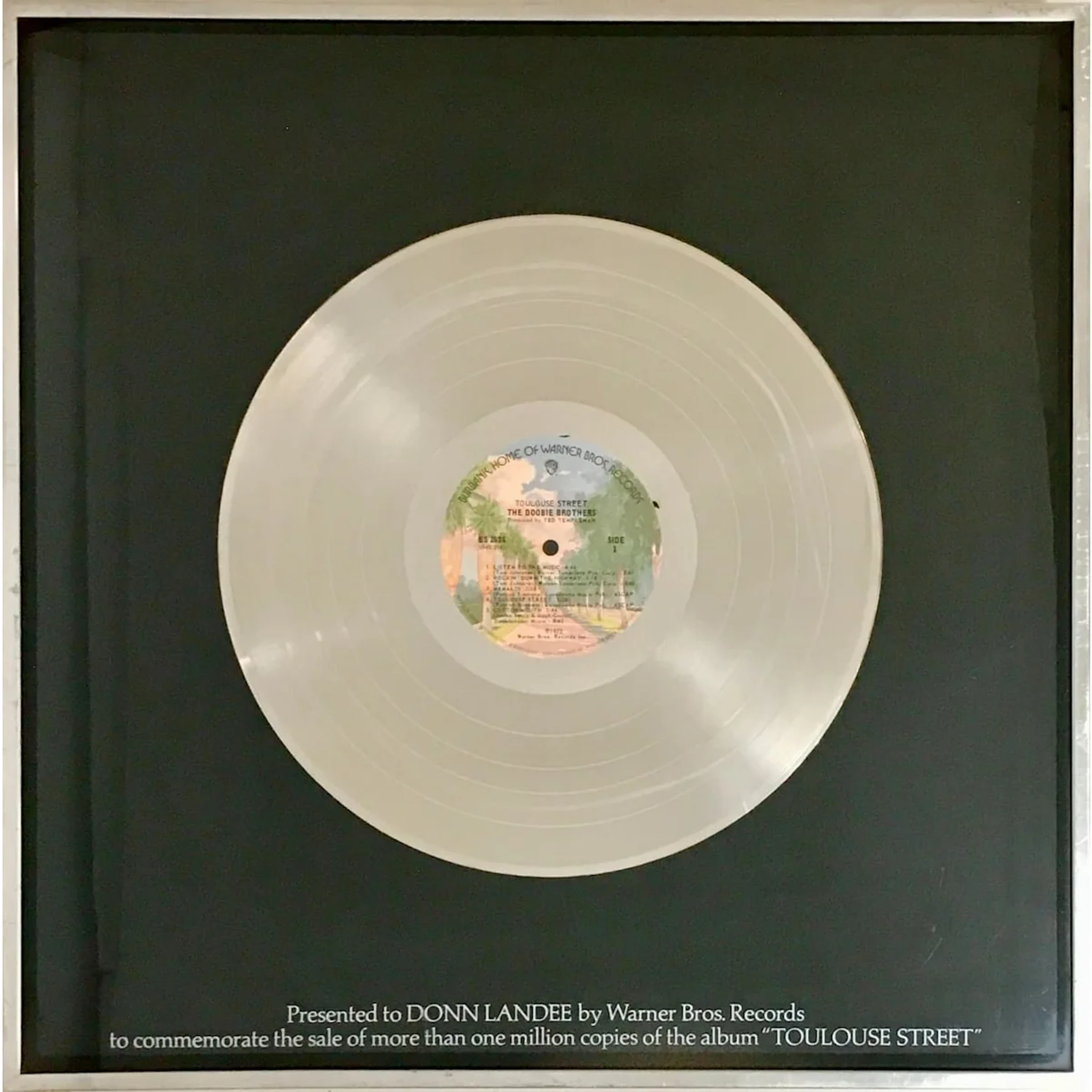 The Doobie Brothers Toulouse Street 70s Platinum label award
