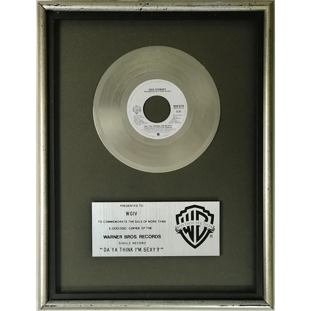 Rod Stewart "Do Ya Think I'm Sexy" Warner Bros Single 45 Award