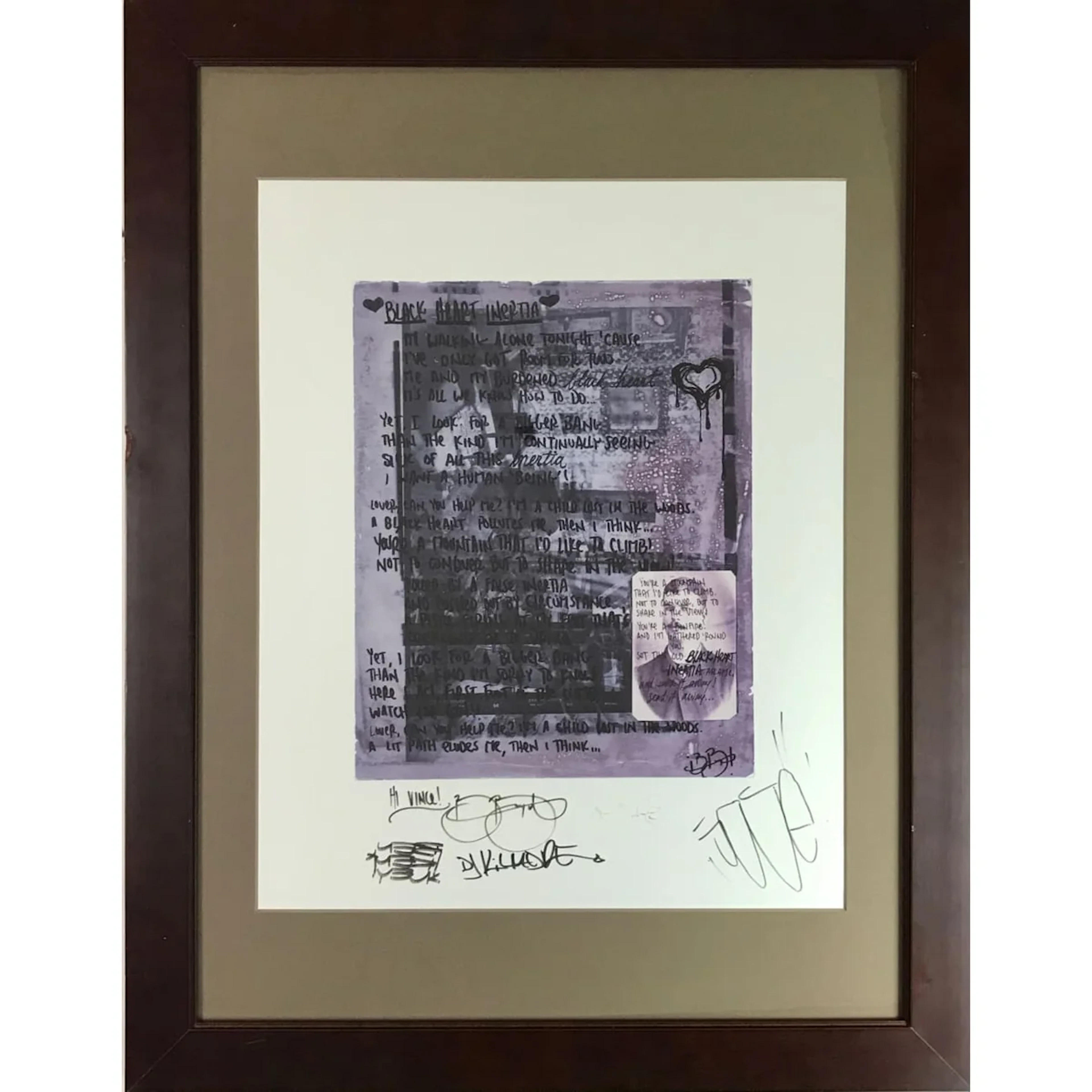 Incubus Signed "Black Heart Inertia" Lyrics Poster