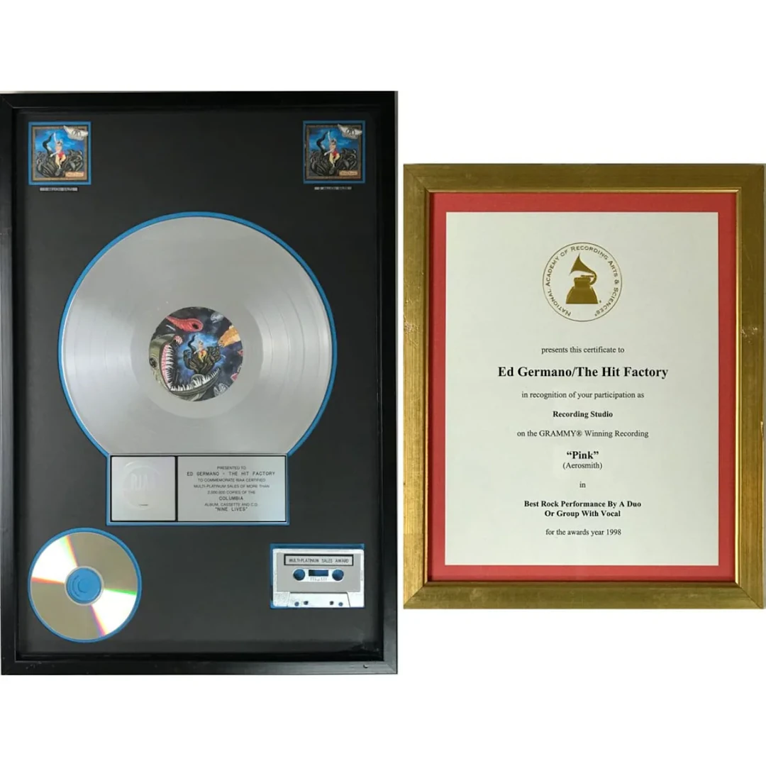 Aerosmith Nine Lives RIAA 2x Multi-Platinum Album Award + Grammy Win