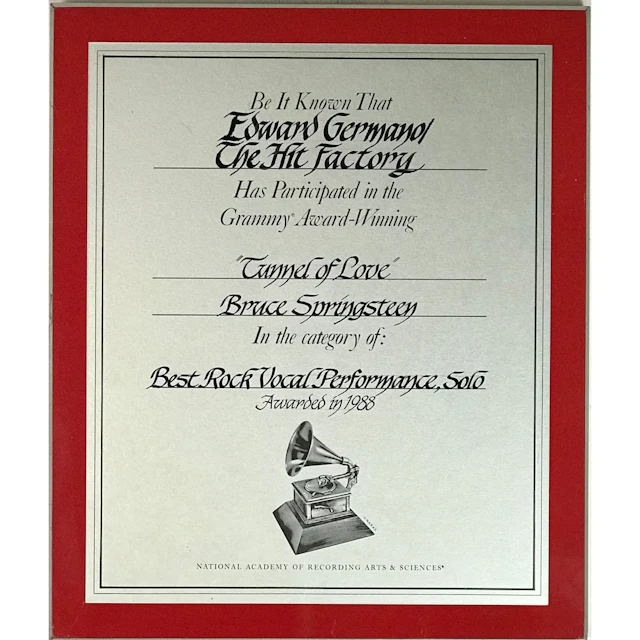 Bruce Springsteen "Tunnel Of Love" 1988 Grammy Win Studio Plaque - RARE
