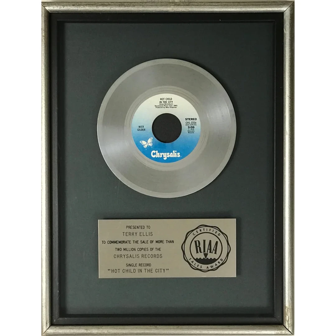 Nick Gilder "Hot Child In The City" RIAA Platinum Single Award