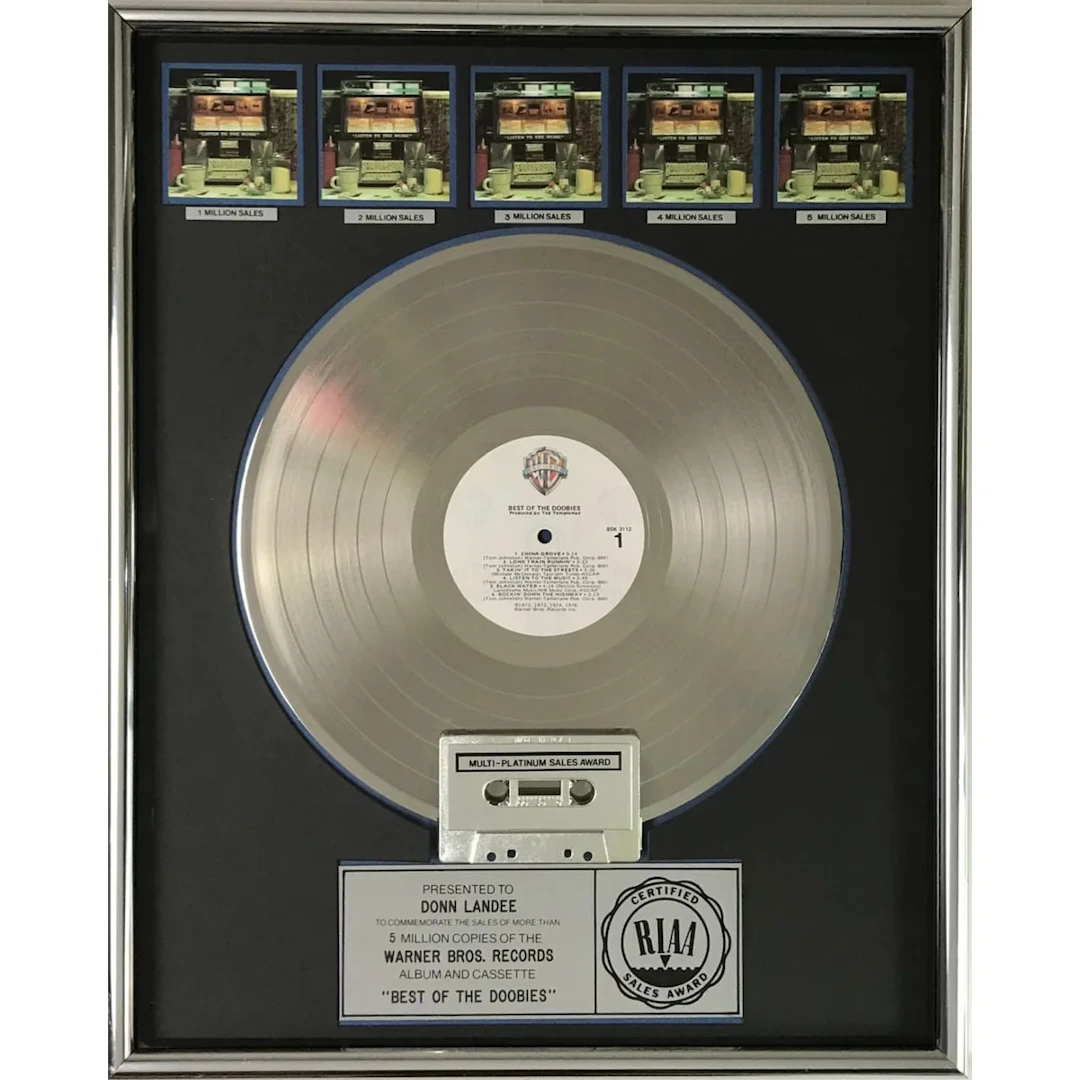 The Doobie Brothers Best Of The Doobies RIAA 5x Multi-Platinum Album Award