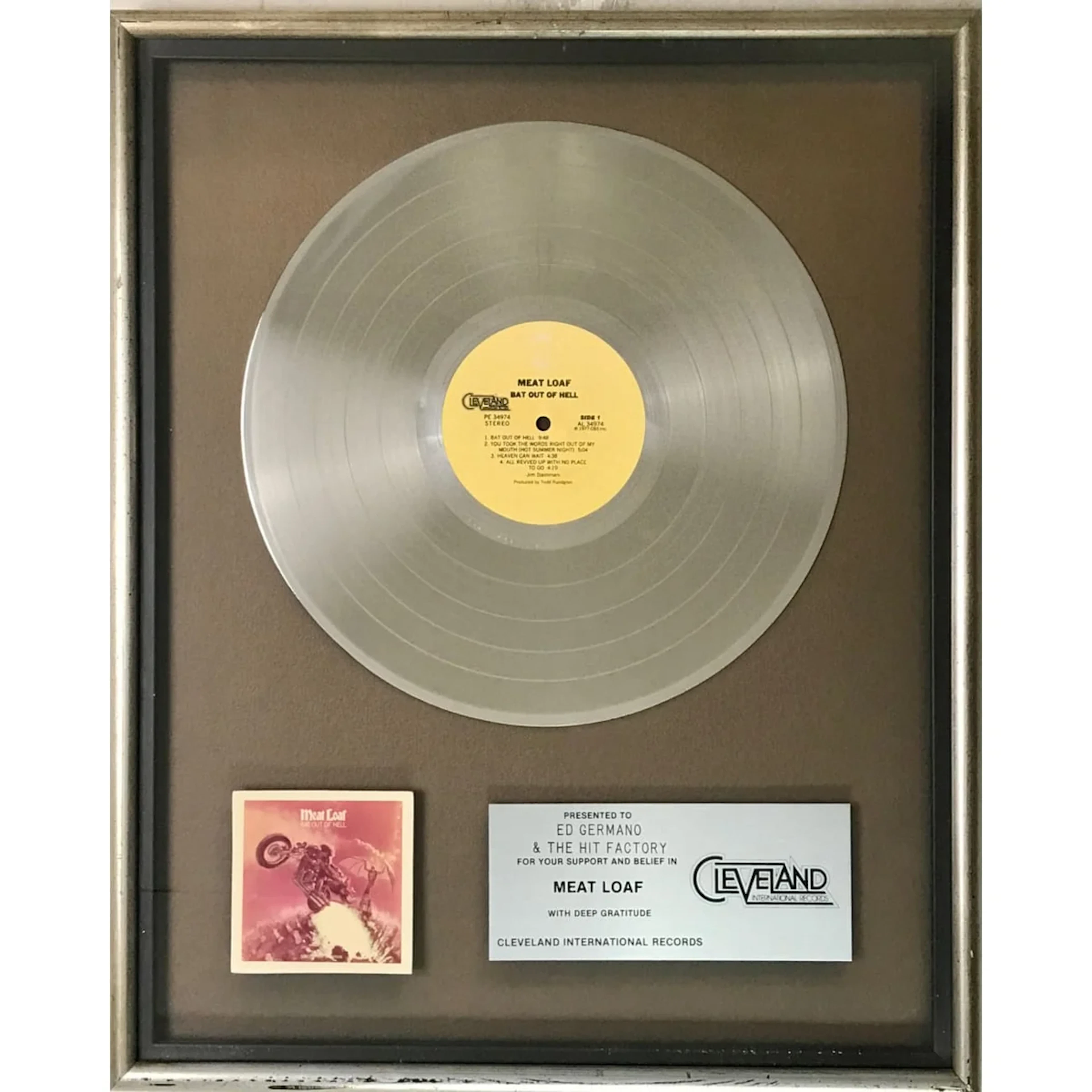 Meat Loaf Bat Out Of Hell 1970s Label Album Award