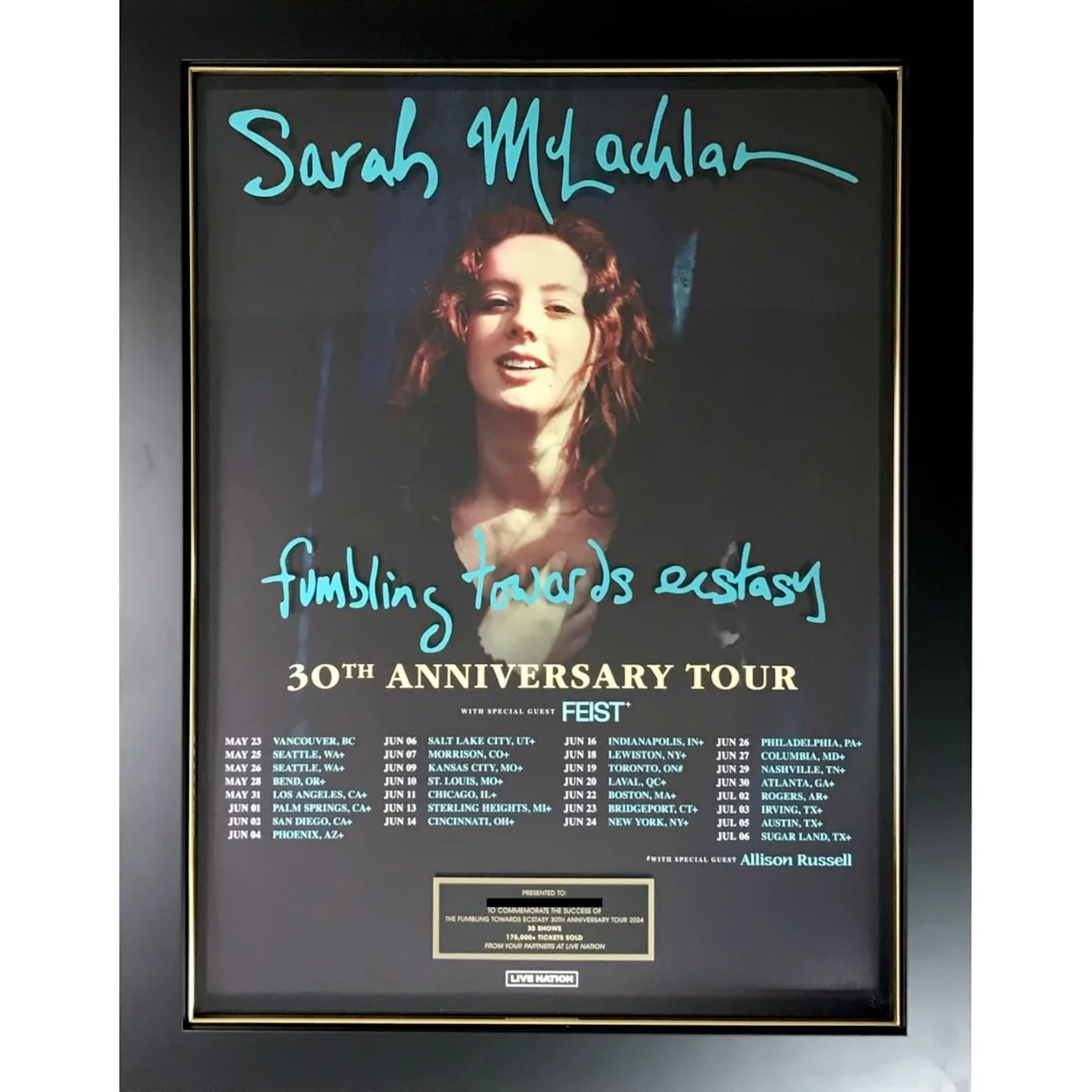 Sarah McLachlan 2024 "Fumbling Toward Ecstasy" Tour Award