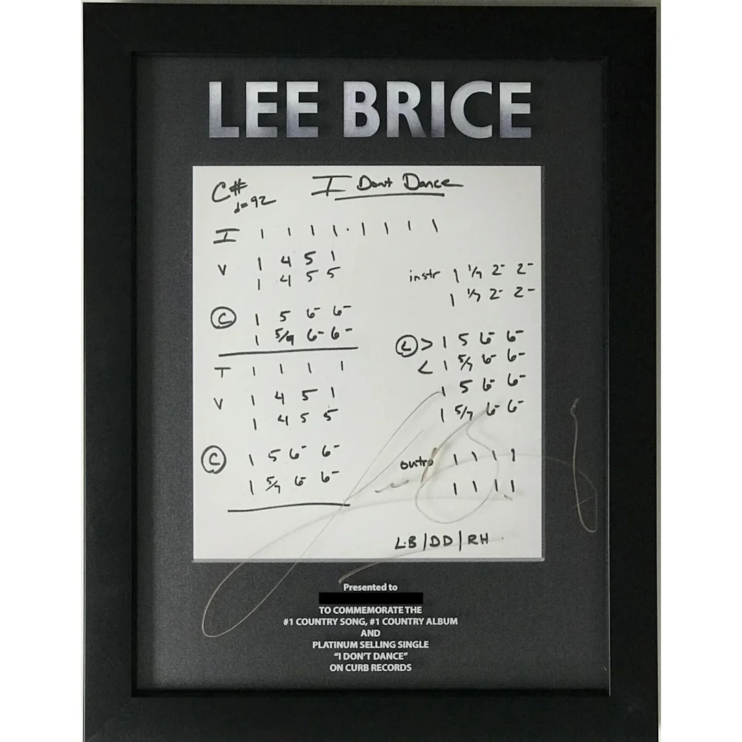 Lee Brice "I Don't Dance" Music Notation Award signed by Brice
