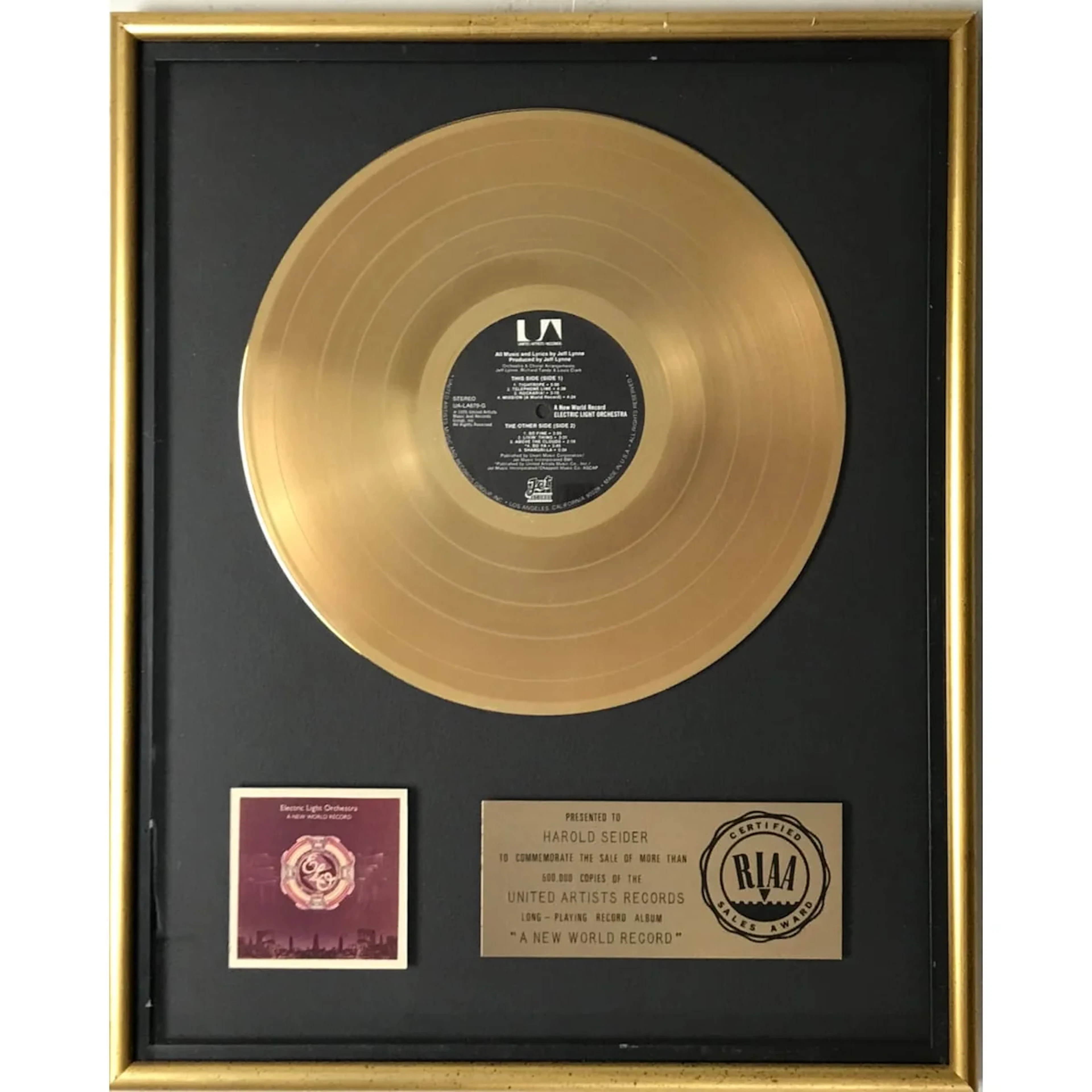 ELO A New World Record RIAA Gold Album Award