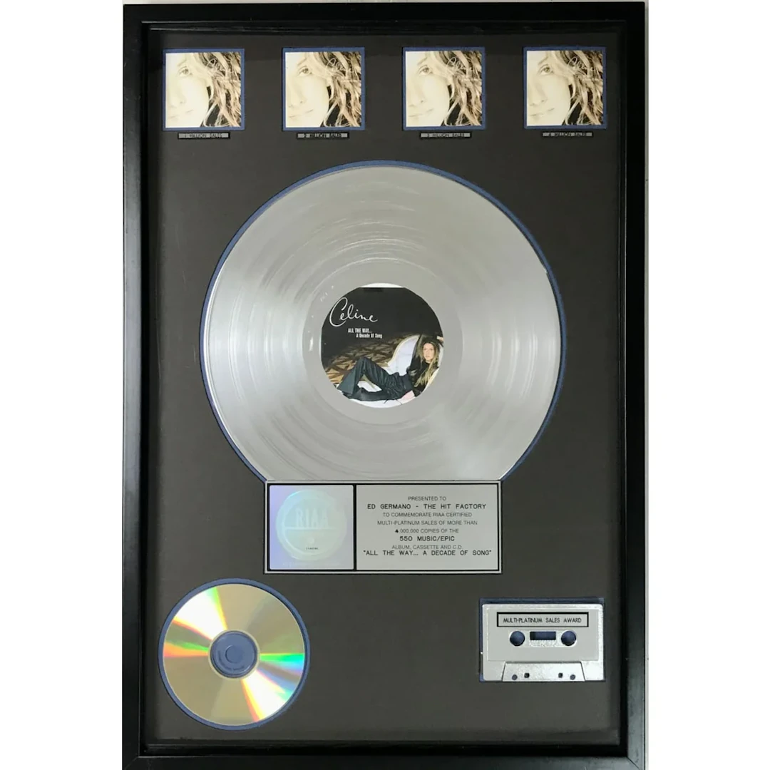 Celine Dion All The Way... A Decade Of Song RIAA 4x Multi-Platinum Album Award