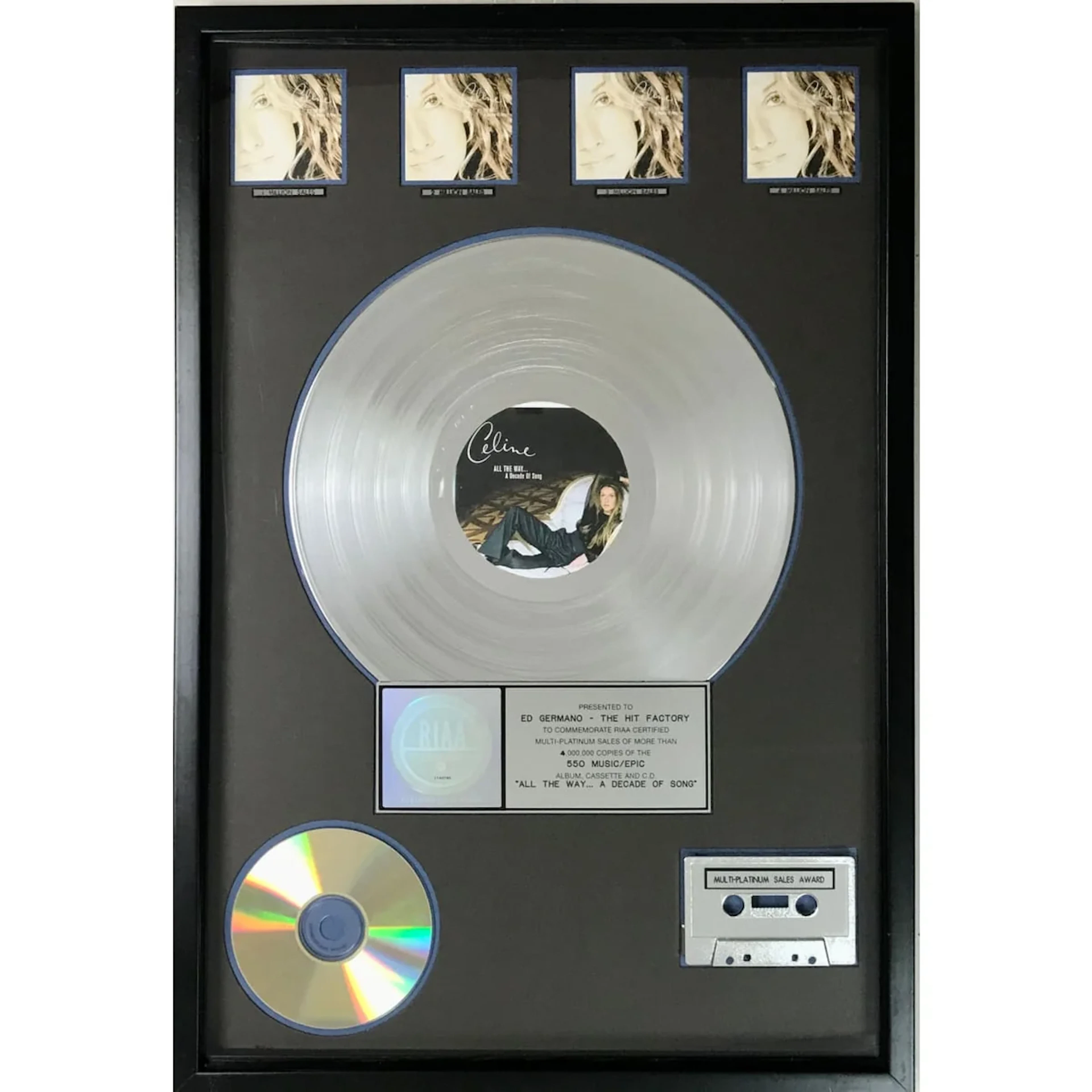 Celine Dion All The Way... A Decade Of Song RIAA 4x Multi-Platinum Album Award