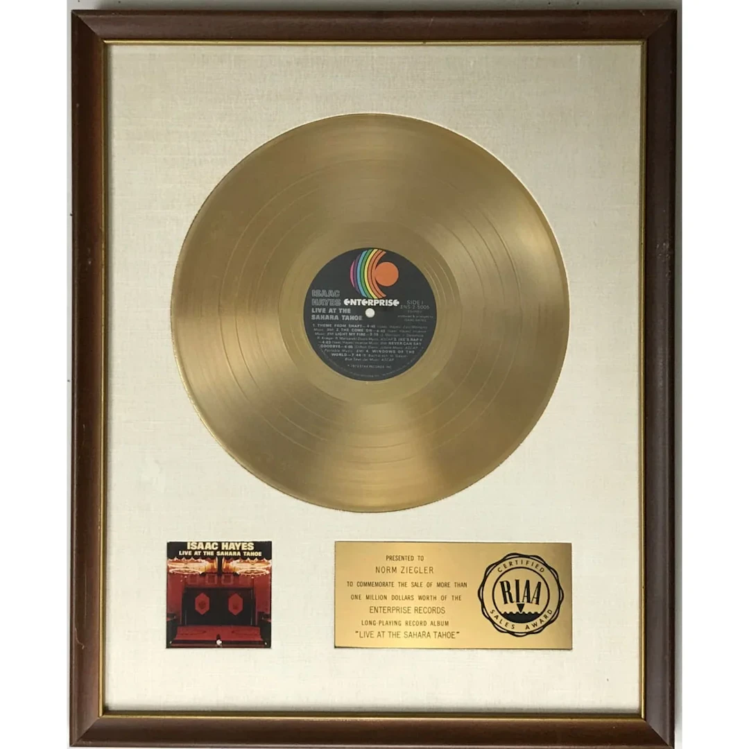 Isaac Hayes Live At the Sahara Tahoe White Matte RIAA Gold LP Award - RARE