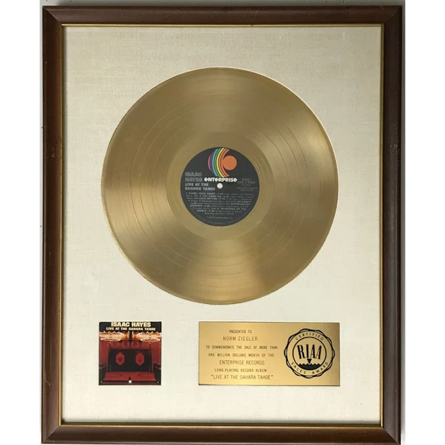 Isaac Hayes Live At the Sahara Tahoe White Matte RIAA Gold LP Award - RARE