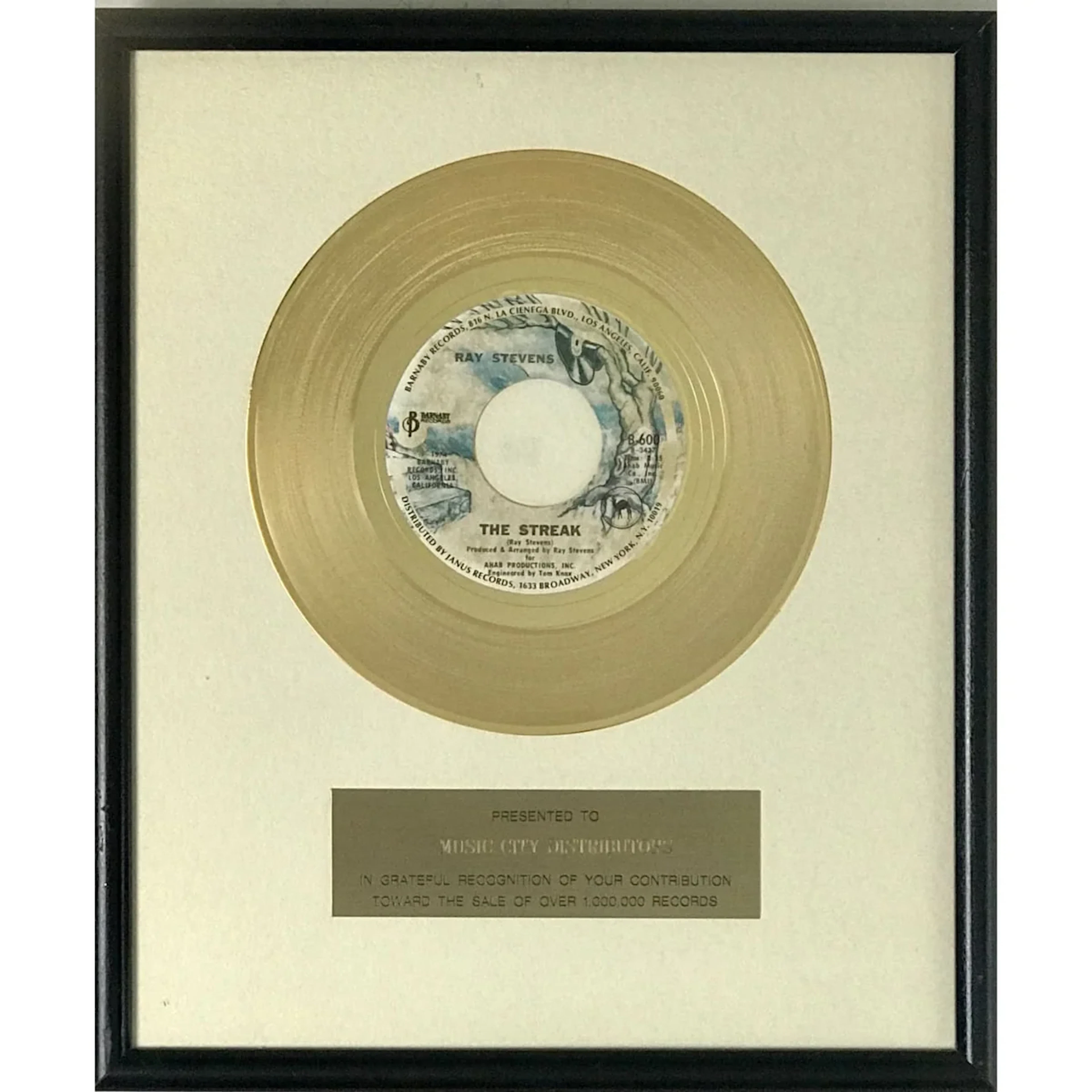 Ray Stevens "The Streak" 1970s Barneby Records 45 Award