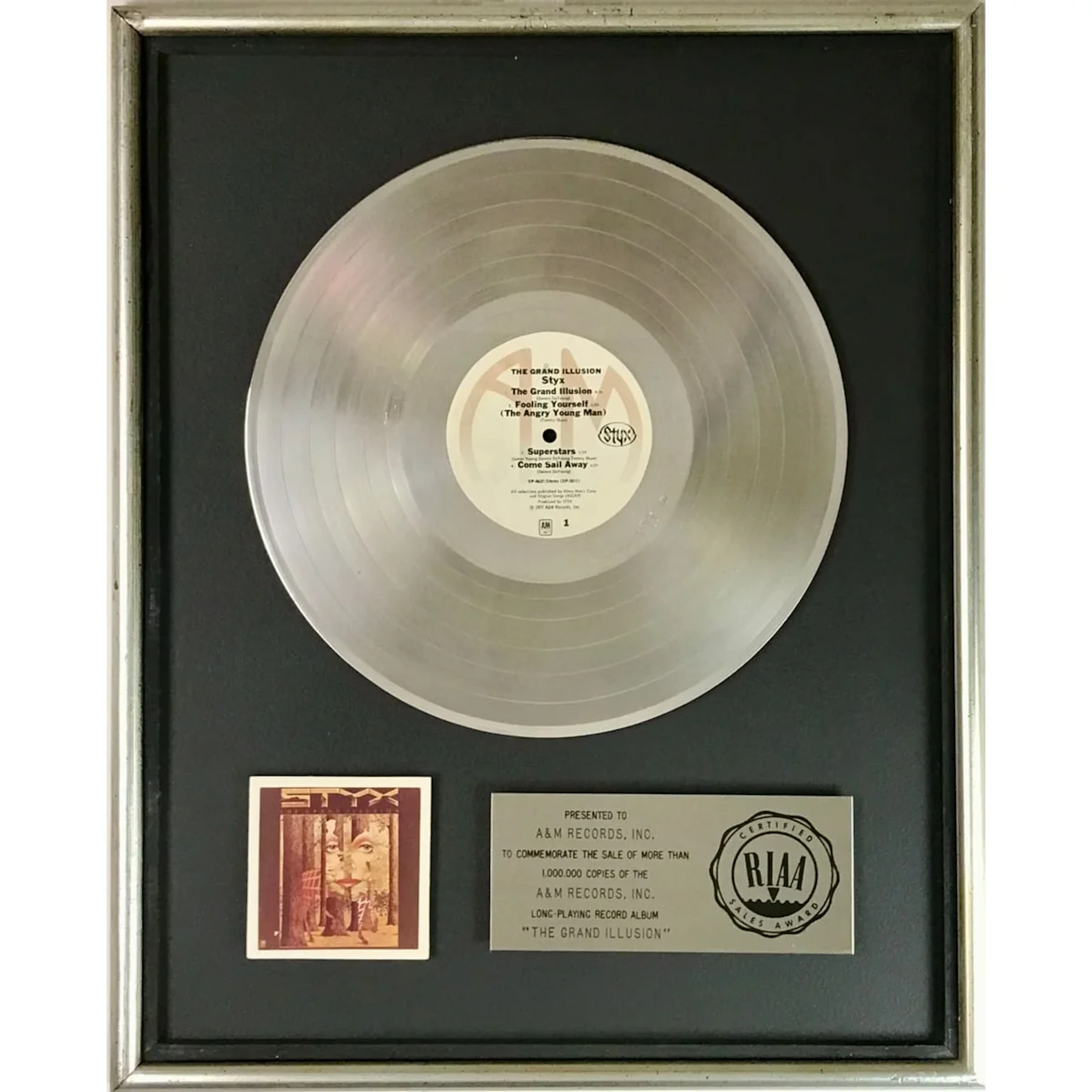 Styx The Grand Illusion RIAA Platinum Album Award