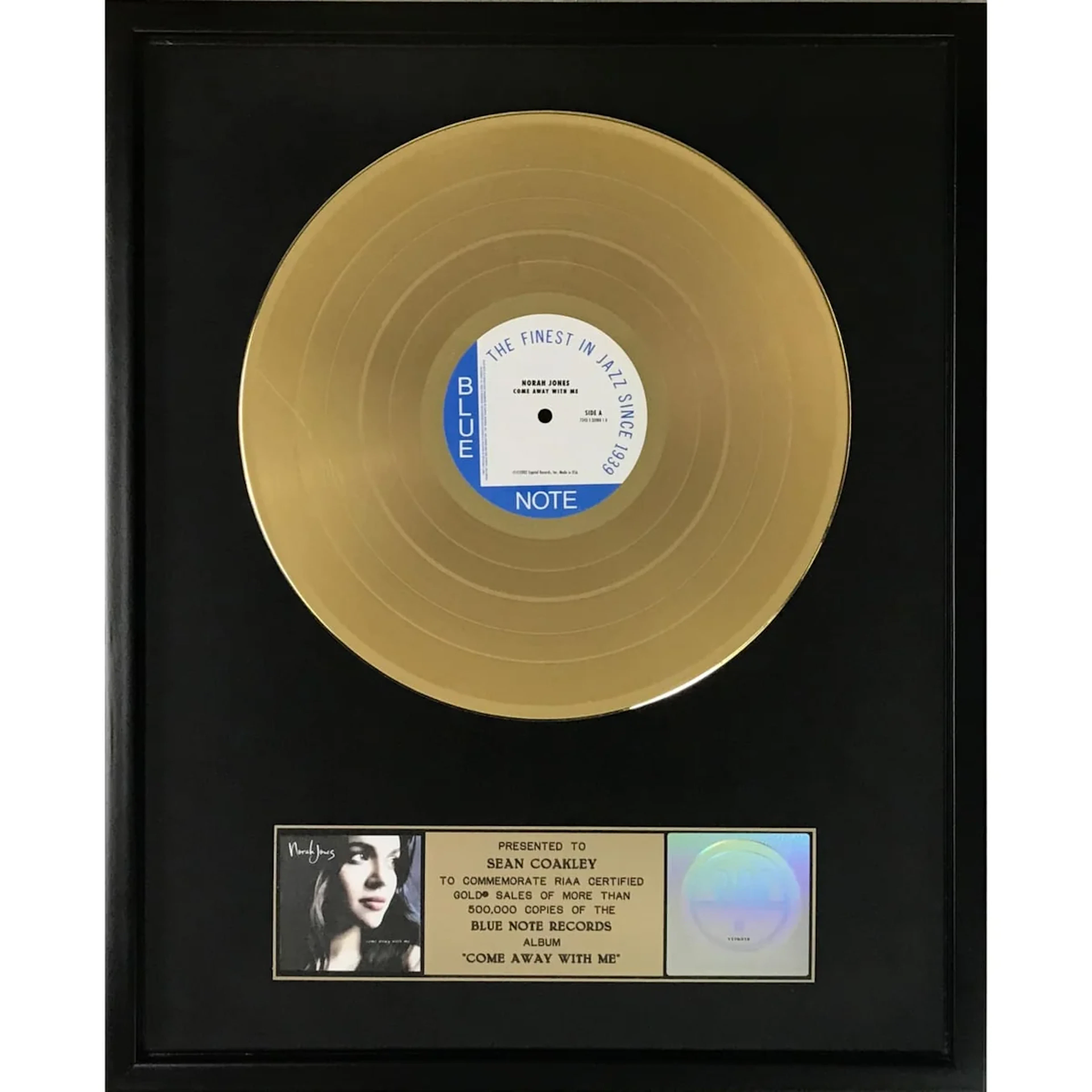Norah Jones Come Away With Me RIAA Gold Album Award